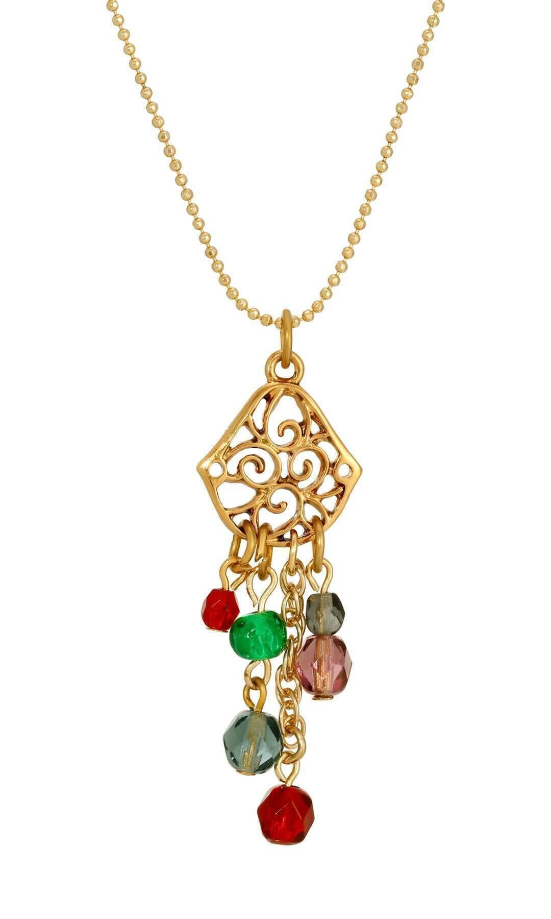 1928 Jewelry Harvest Crystals Filigree Pendant Necklace 18"