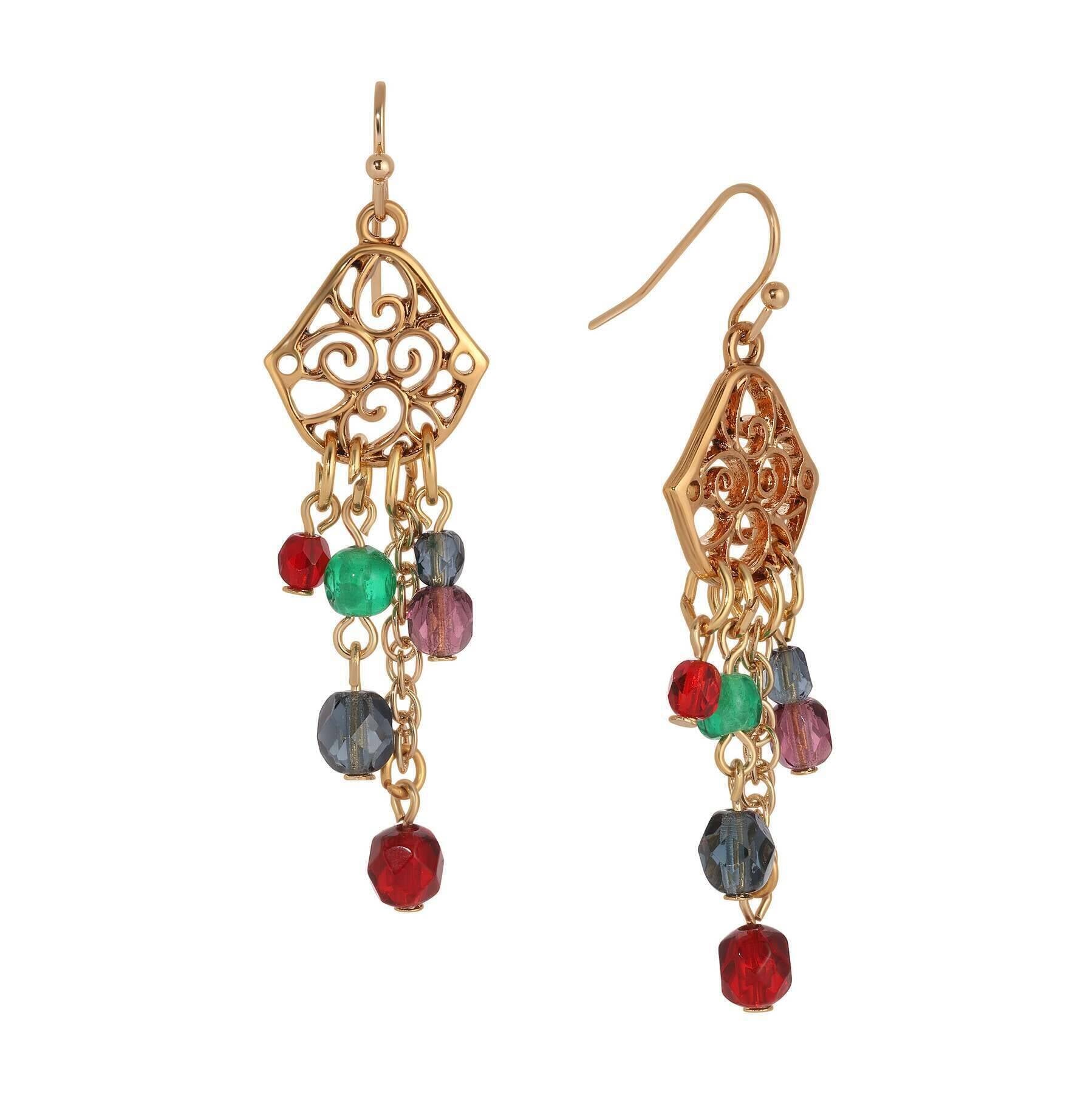 1928 Jewelry Harvest Crystals Filigree Dangling Earrings