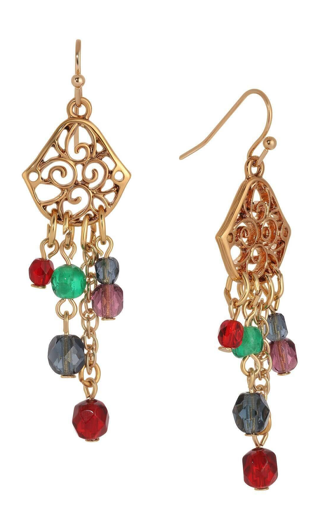 1928 Jewelry Harvest Crystals Filigree Dangling Earrings