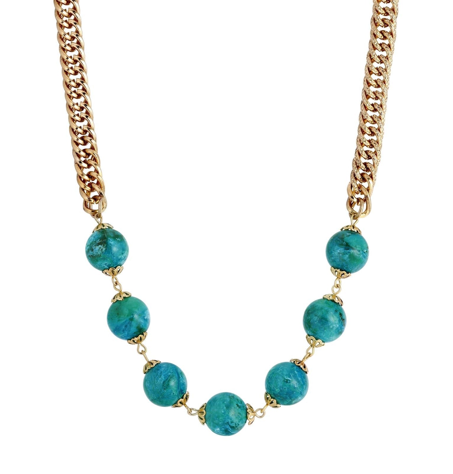 1928 Jewelry Turquoise Marbled Beaded Necklace 18"