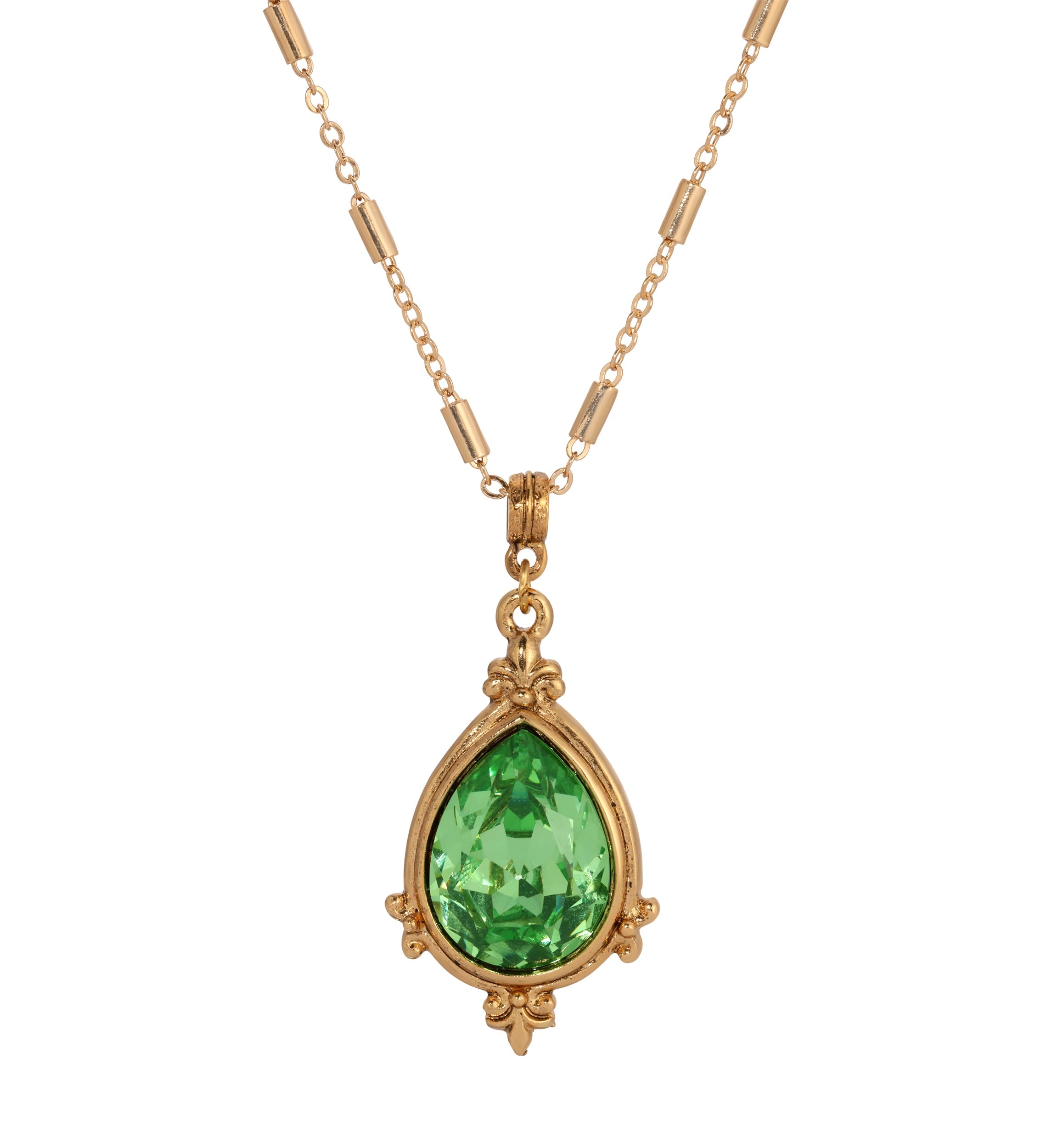 1928 Jewelry Mughal Peridot Green Crystal Pendant Necklace 18"