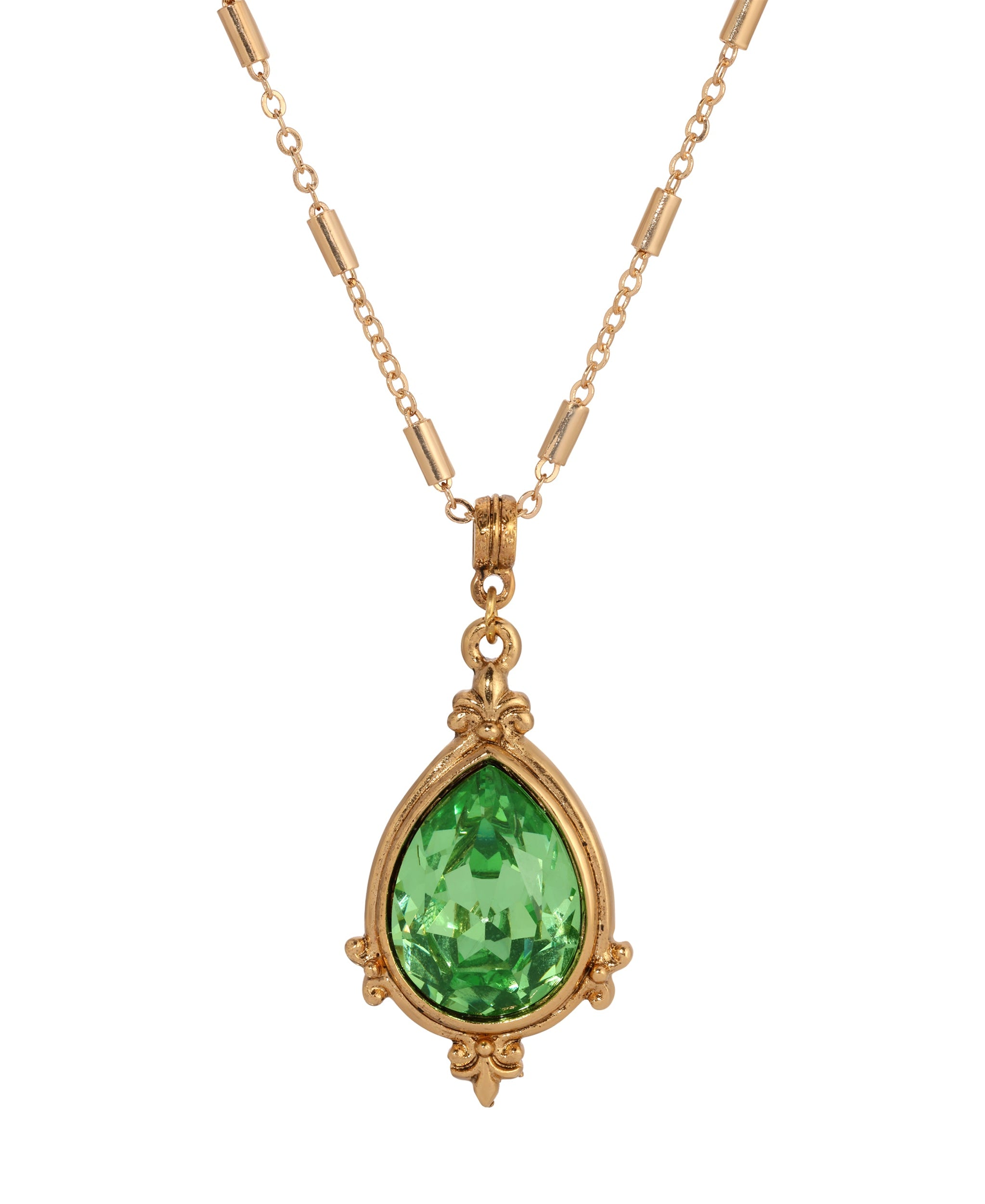 1928 Jewelry Mughal Peridot Green Crystal Pendant Necklace 18"
