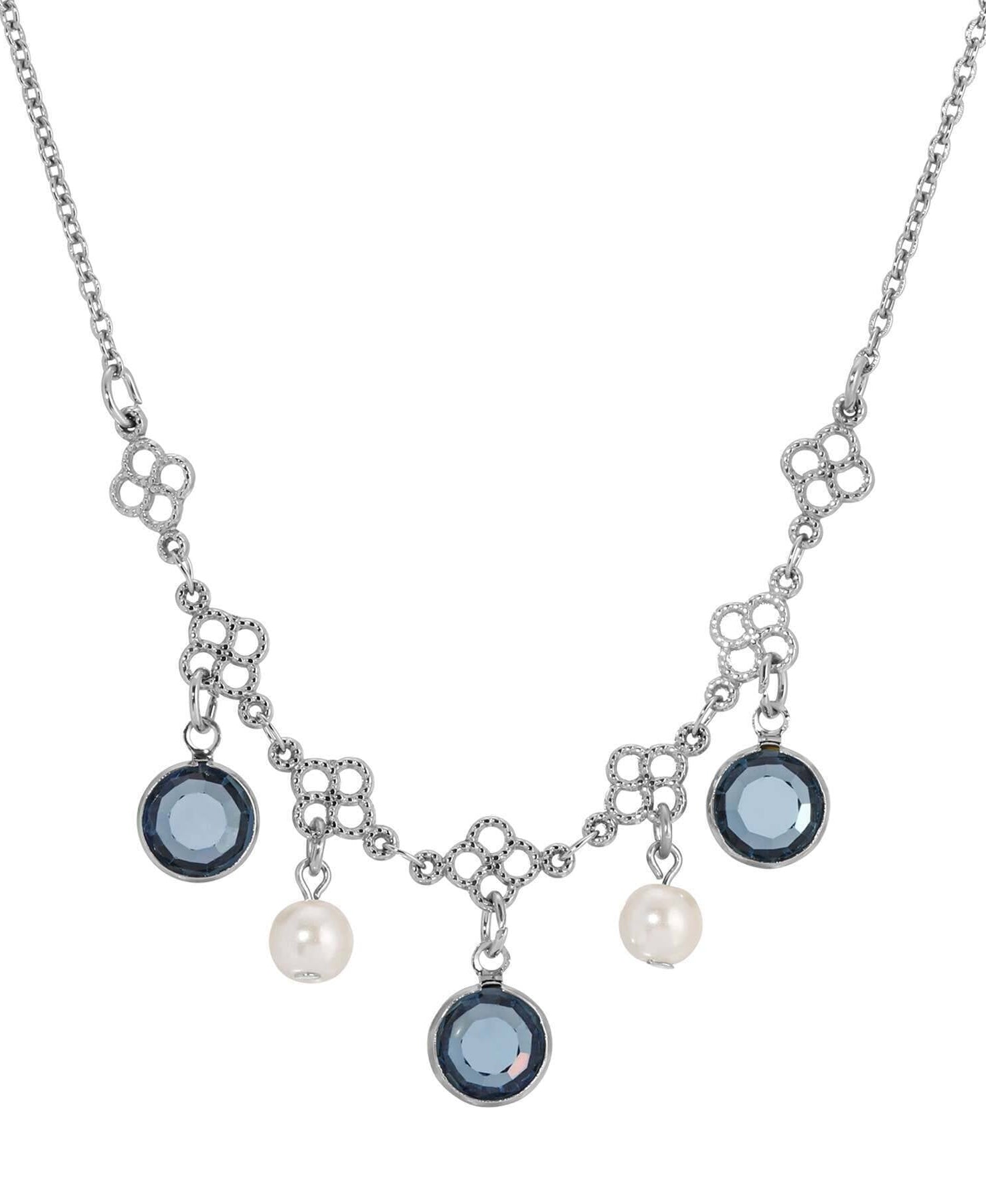 1928 Jewelry Crystal Channel Faux Pearl Drops Necklace 16"