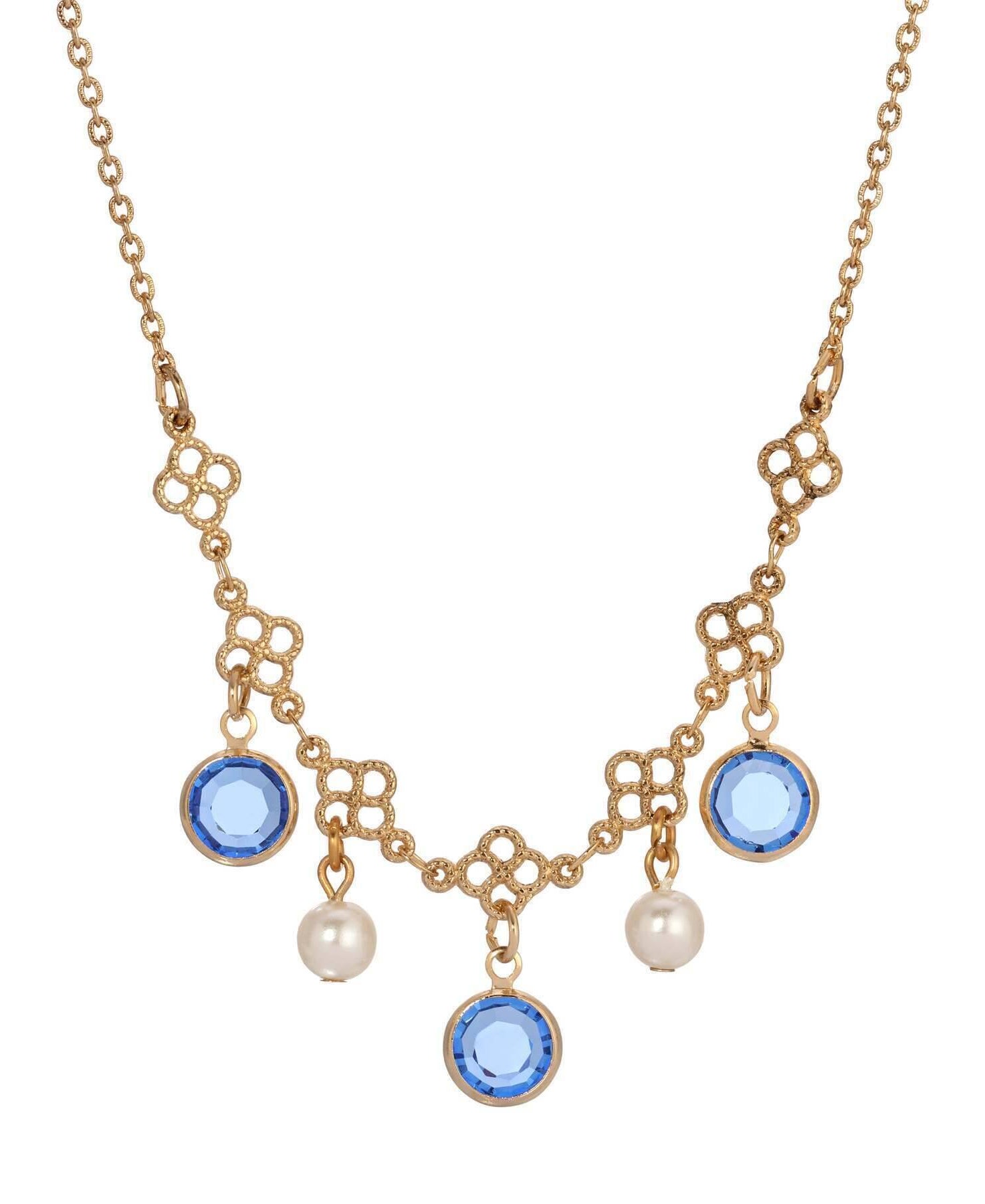 1928 Jewelry Crystal Channel Faux Pearl Drops Necklace 16"