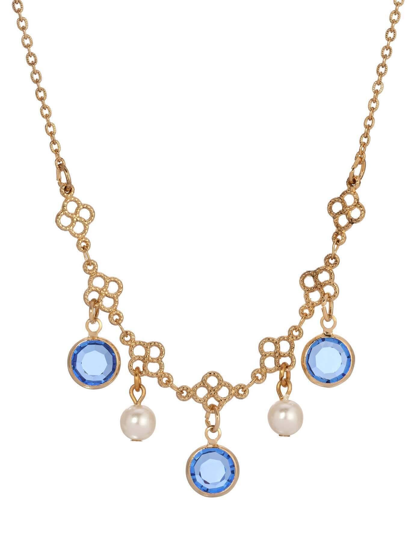 1928 Jewelry Crystal Channel Faux Pearl Drops Necklace 16"