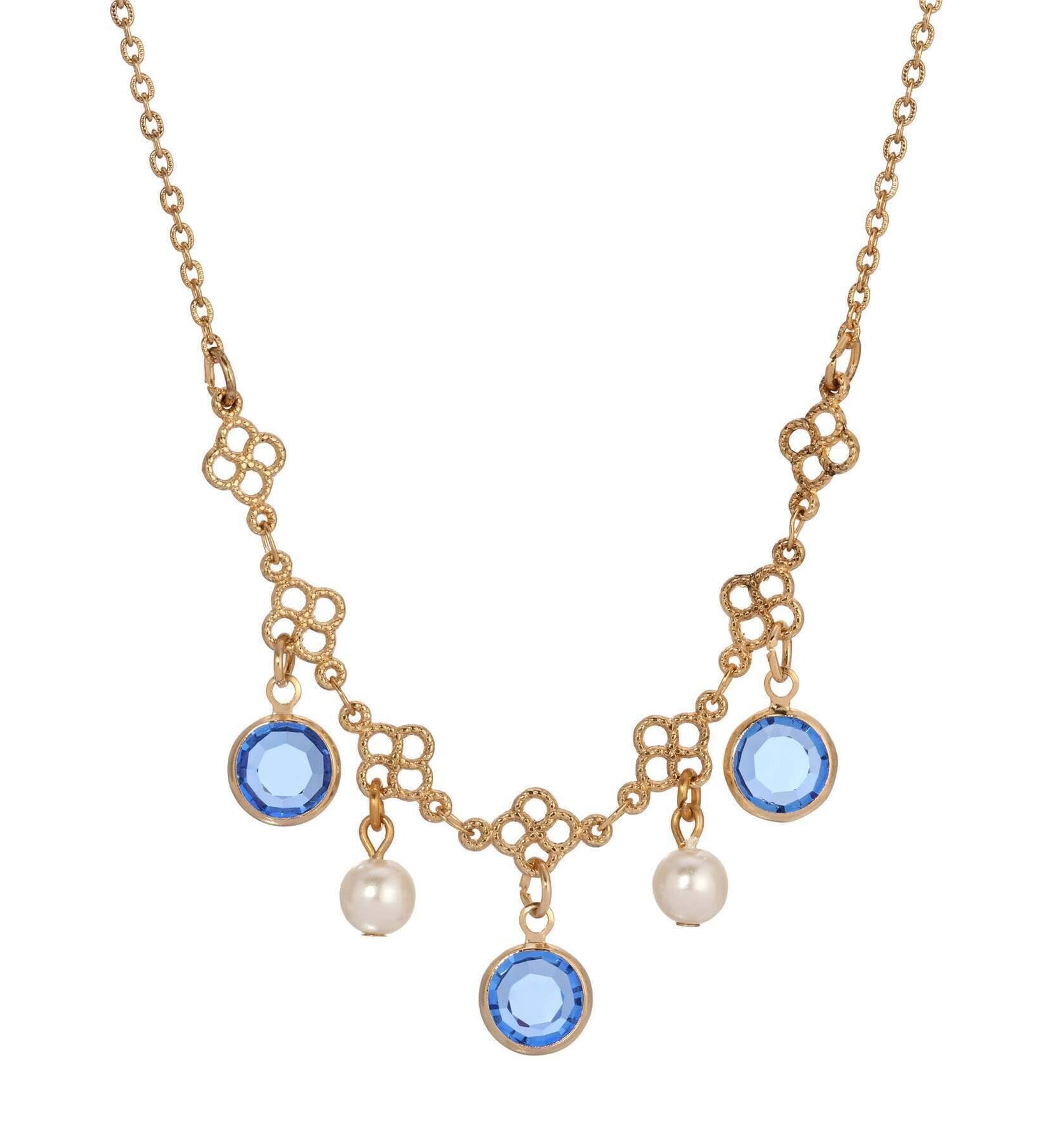 1928 Jewelry Crystal Channel Faux Pearl Drops Necklace 16"