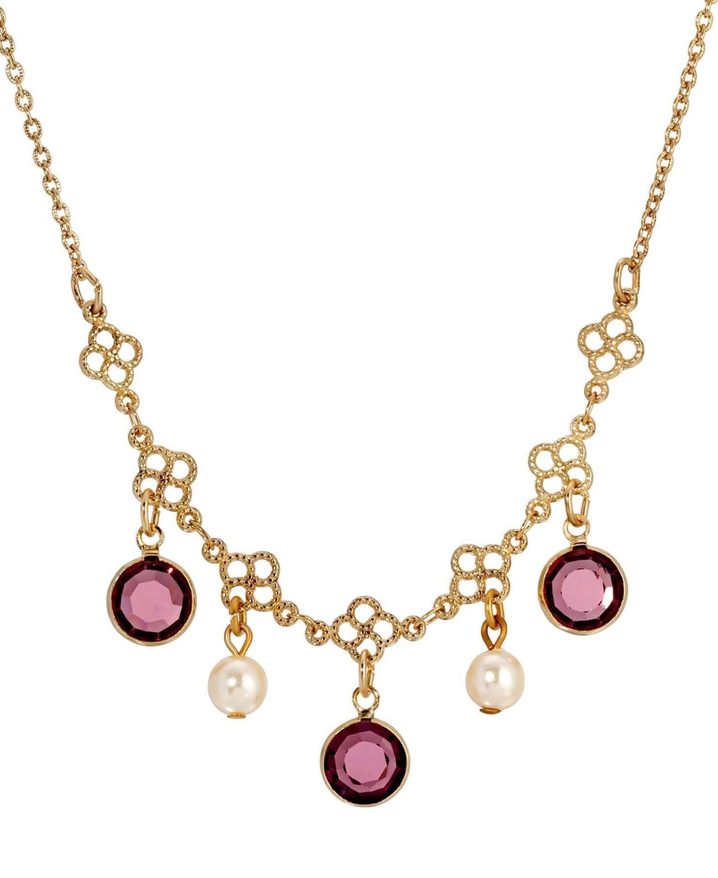 1928 Jewelry Crystal Channel Faux Pearl Drops Necklace 16"