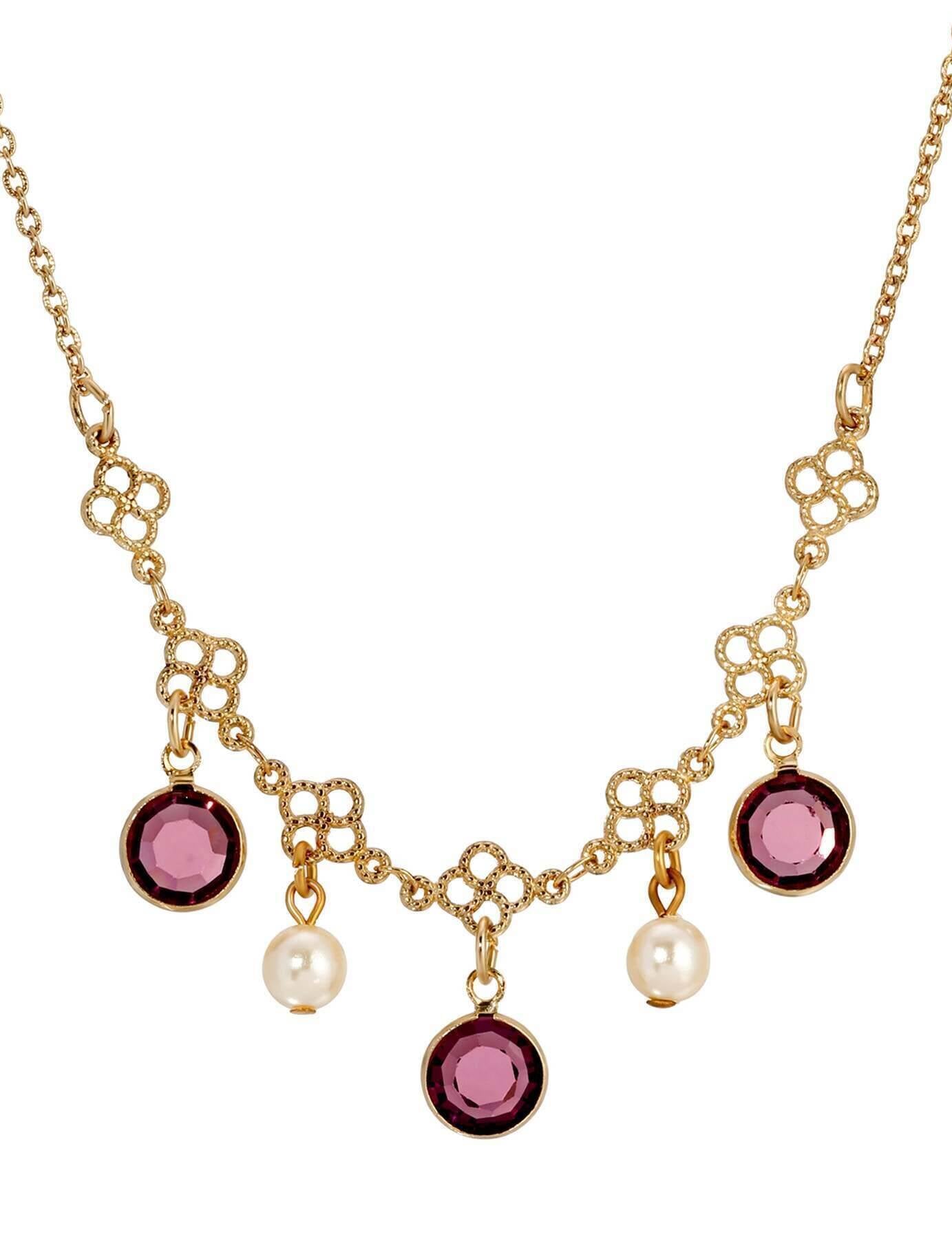 1928 Jewelry Crystal Channel Faux Pearl Drops Necklace 16"