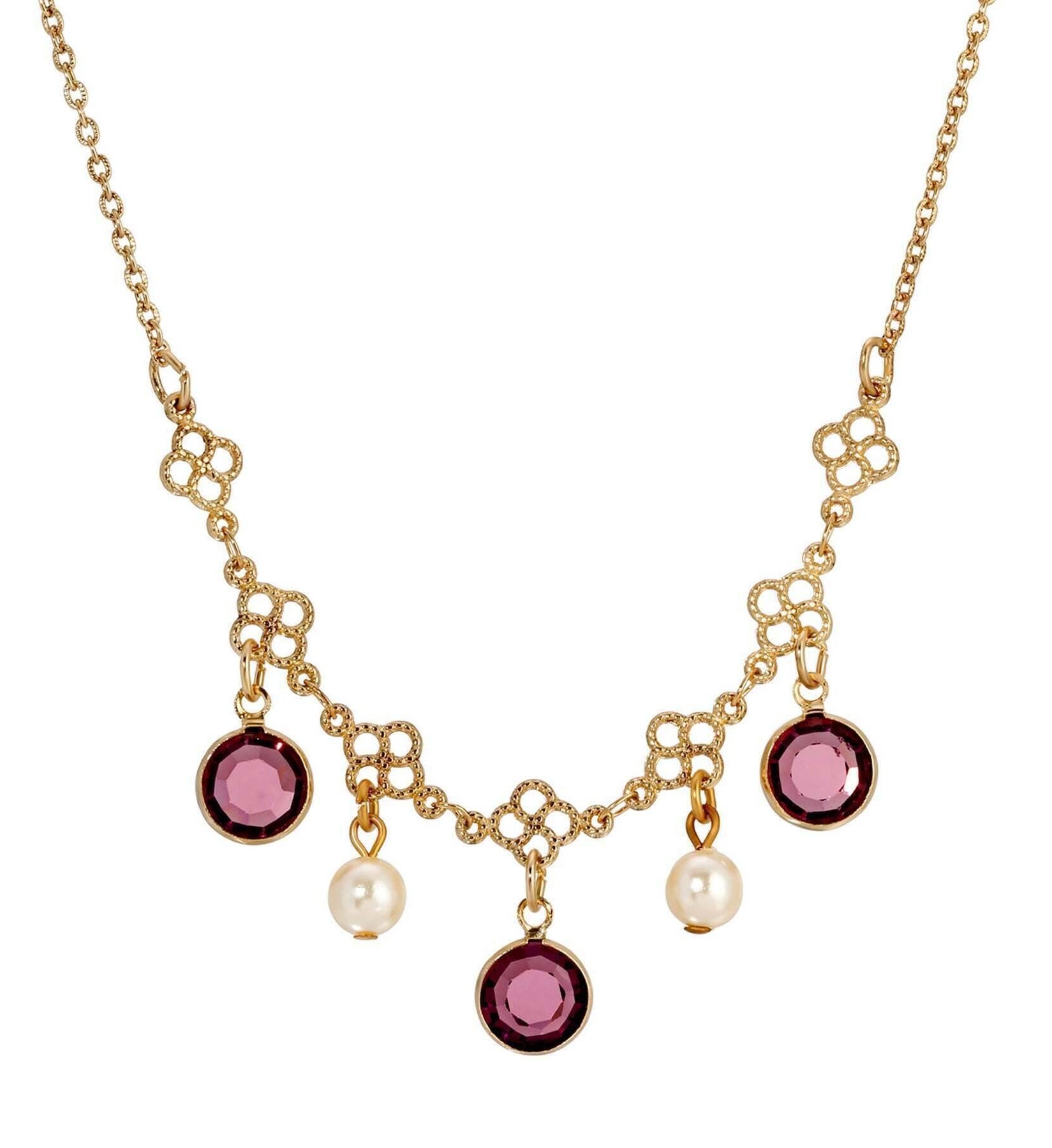 1928 Jewelry Crystal Channel Faux Pearl Drops Necklace 16"