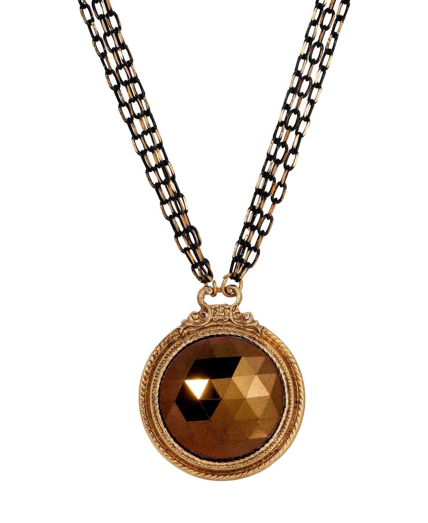 1928 Jewelry Eclipse Topazio Glass Crystal Round Pendant Necklace 25"