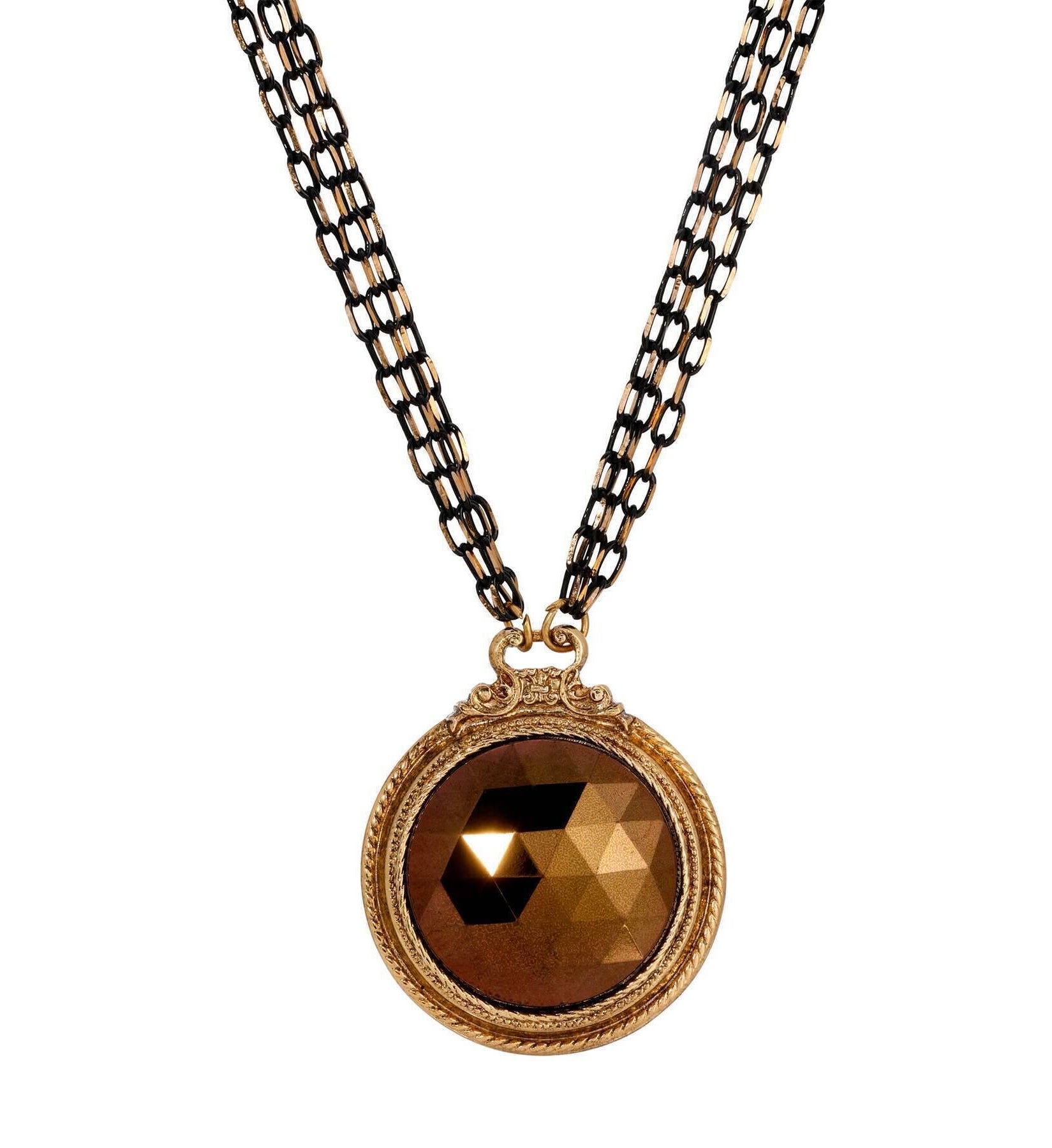 1928 Jewelry Eclipse Topazio Glass Crystal Round Pendant Necklace 25"