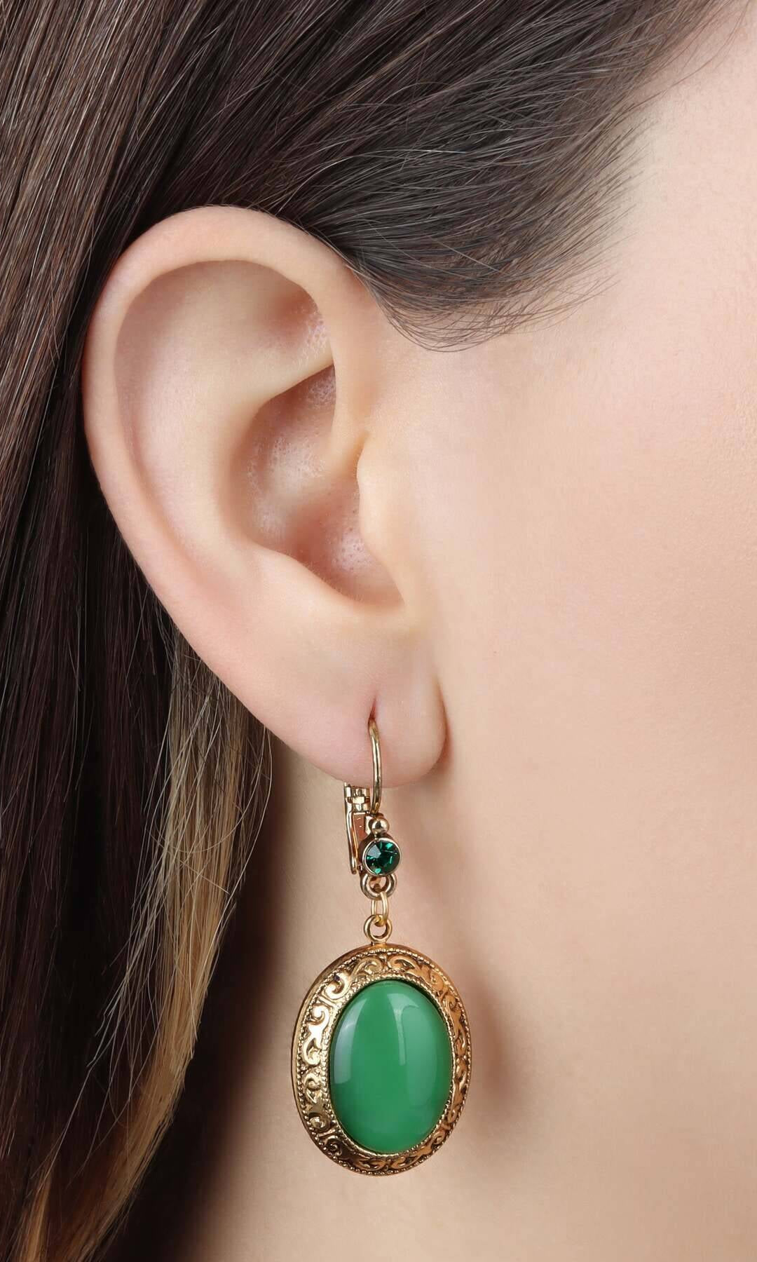 1928 Jewelry Celestial Vine Oval Moonstone & Crystal Drop Earrings