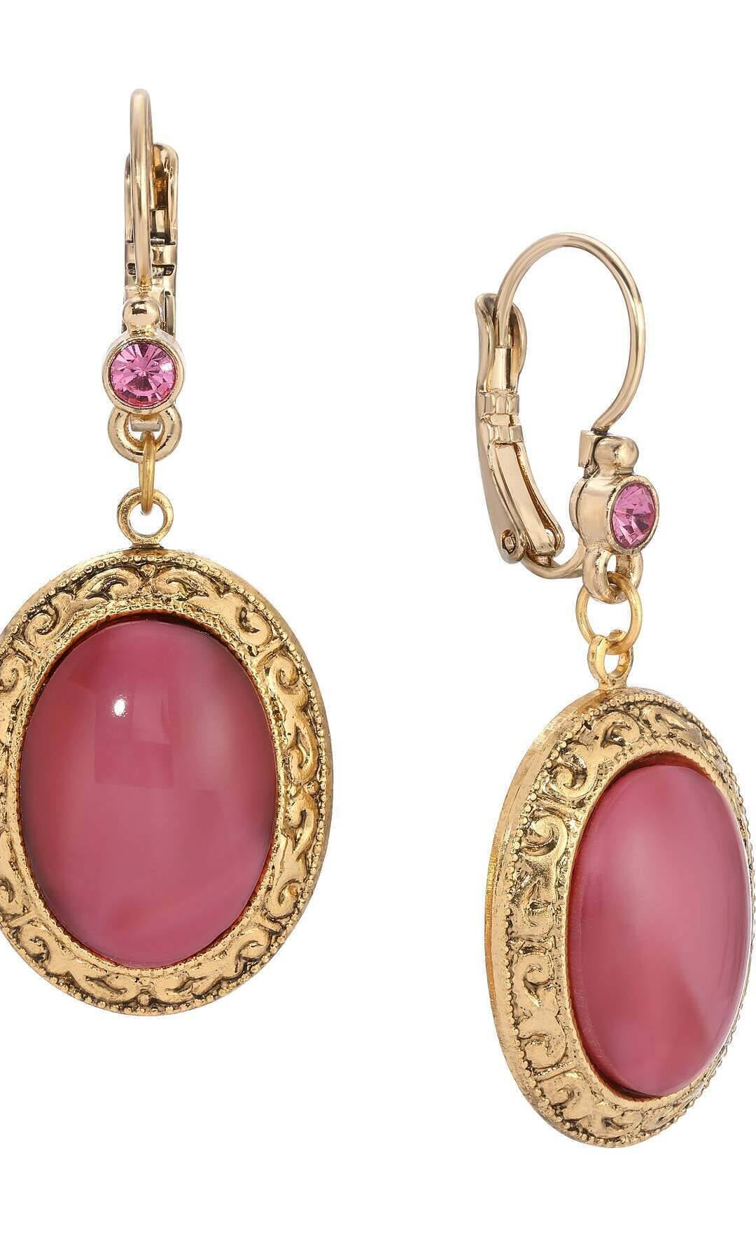 1928 Jewelry Celestial Vine Oval Moonstone & Crystal Drop Earrings