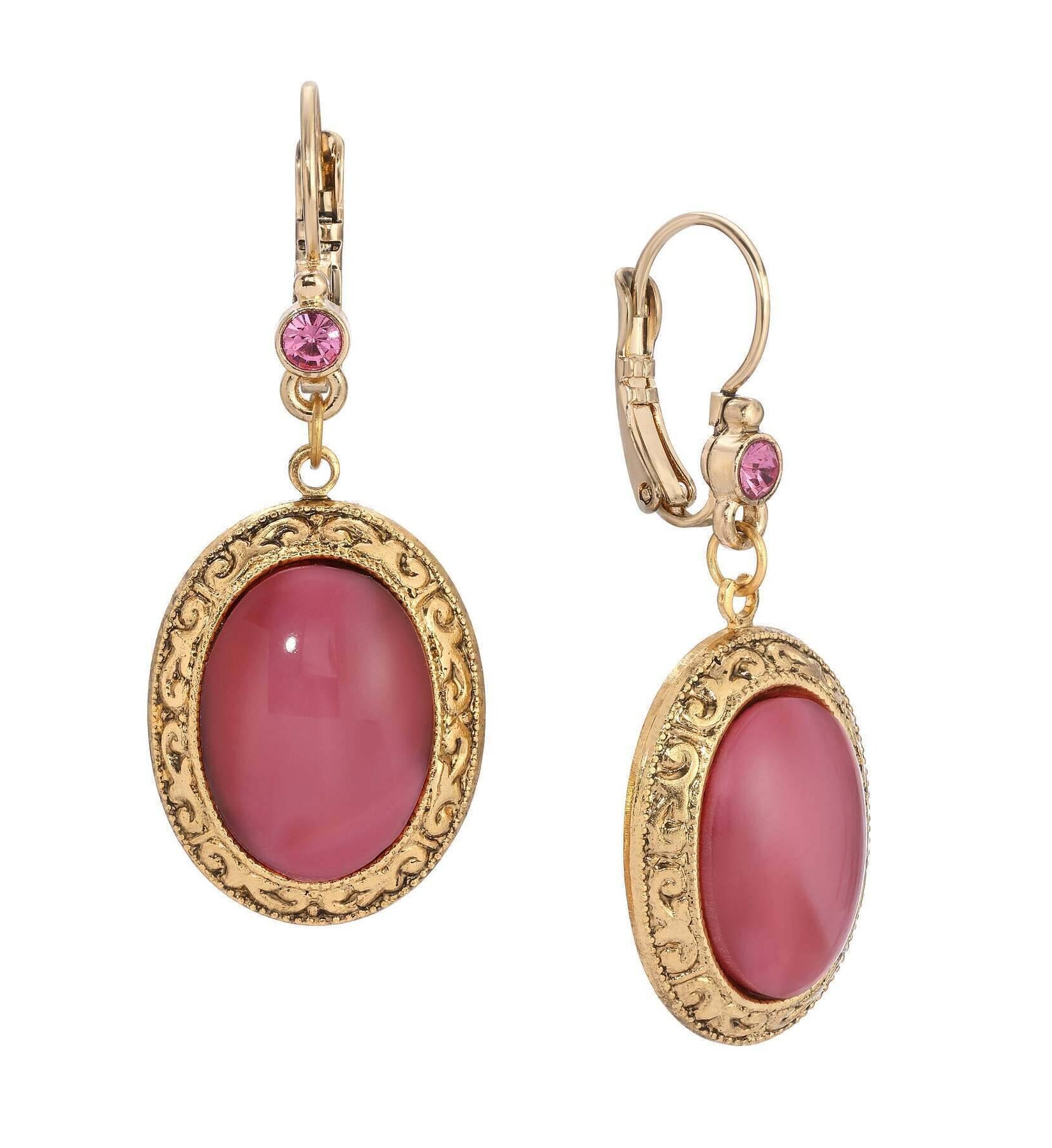 1928 Jewelry Celestial Vine Oval Moonstone & Crystal Drop Earrings