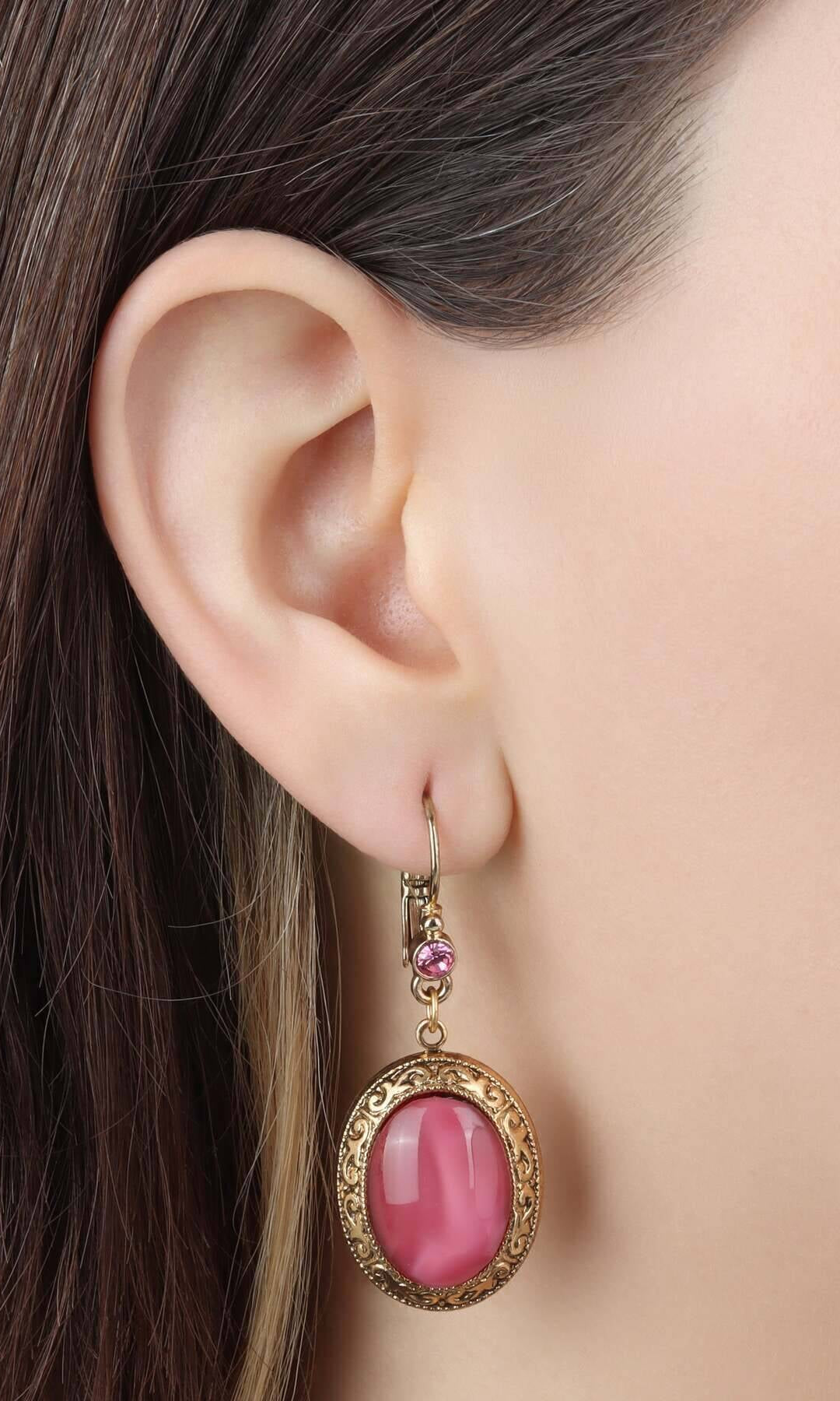 1928 Jewelry Celestial Vine Oval Moonstone & Crystal Drop Earrings