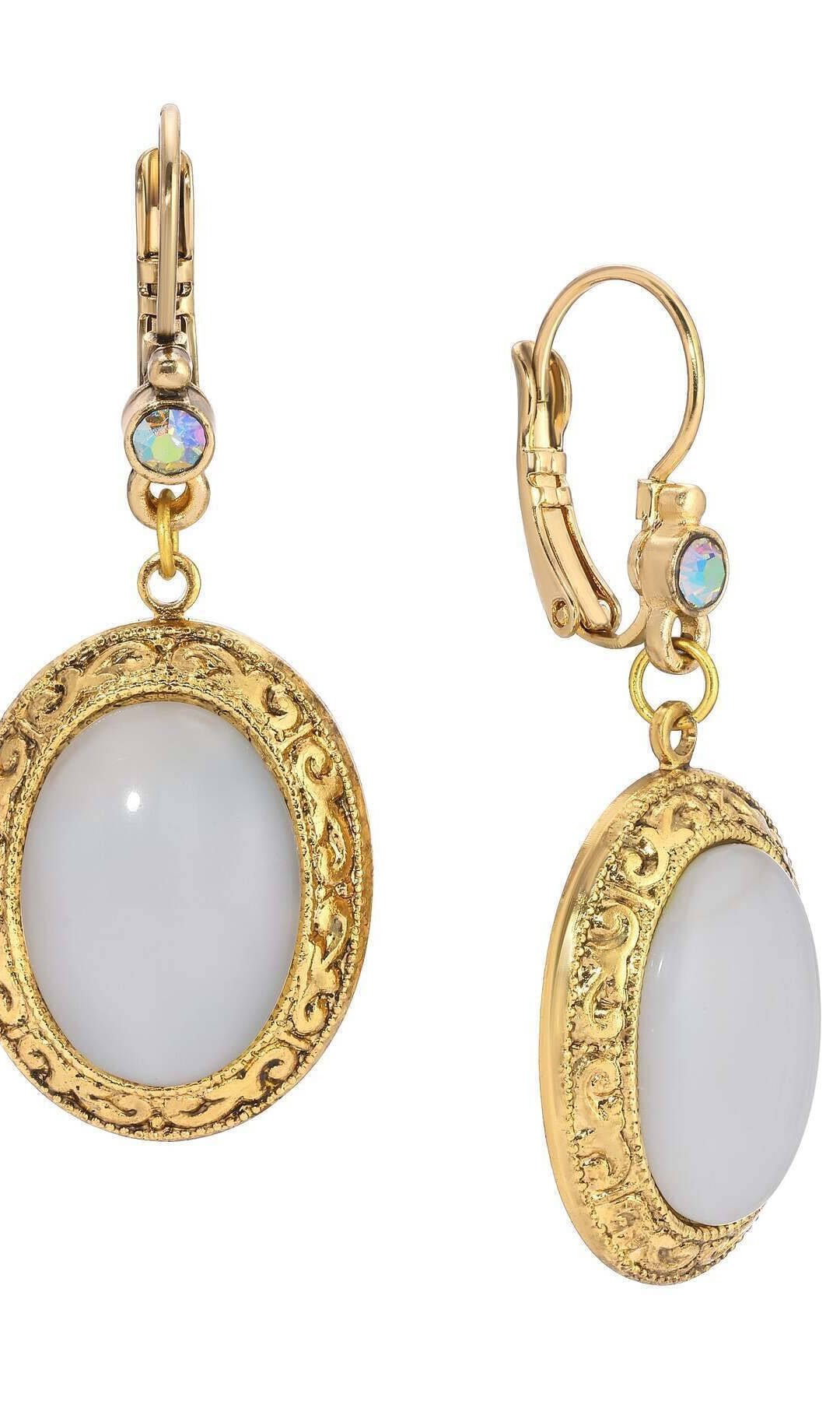 1928 Jewelry Celestial Vine Oval Moonstone & Crystal Drop Earrings