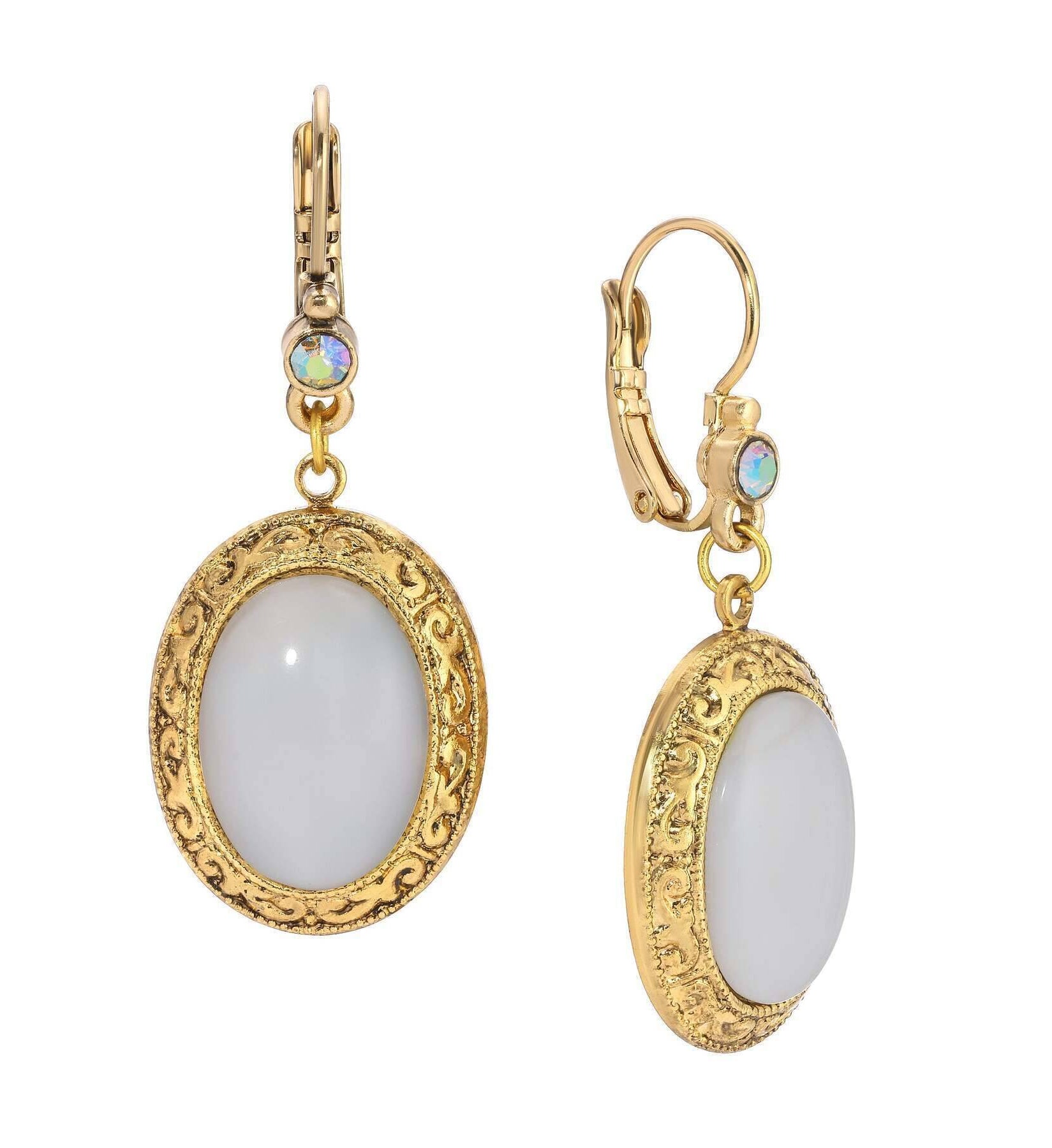 1928 Jewelry Celestial Vine Oval Moonstone & Crystal Drop Earrings