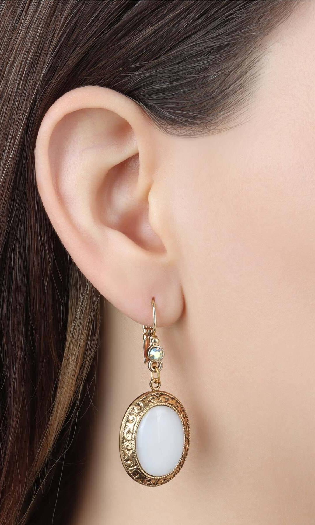 1928 Jewelry Celestial Vine Oval Moonstone & Crystal Drop Earrings