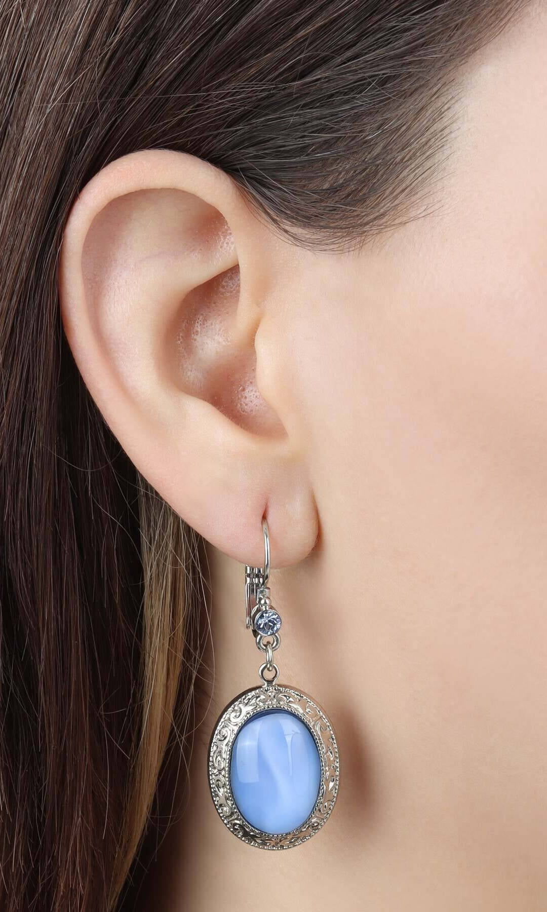 1928 Jewelry Celestial Vine Oval Moonstone & Crystal Drop Earrings