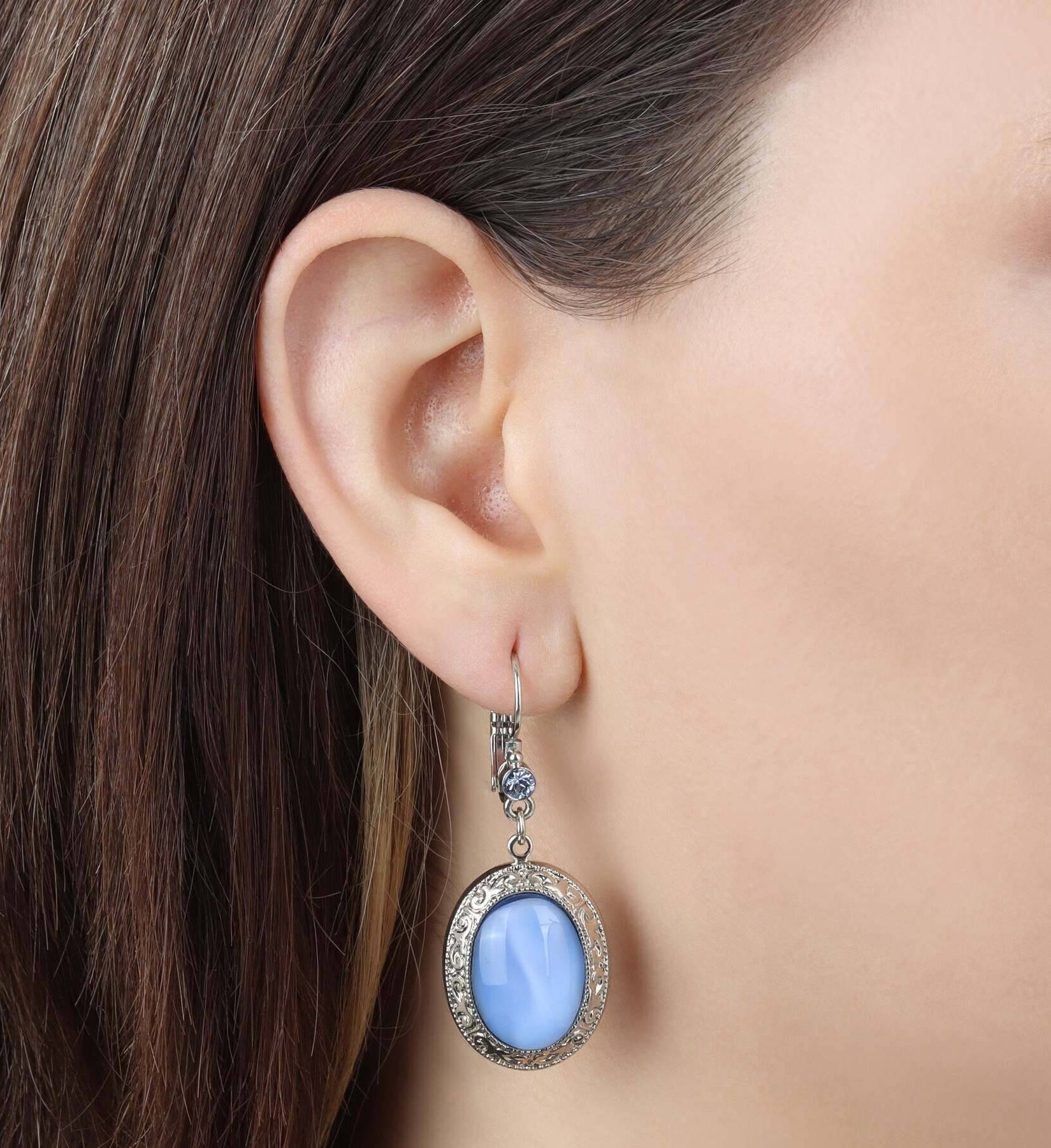 1928 Jewelry Celestial Vine Oval Moonstone & Crystal Drop Earrings