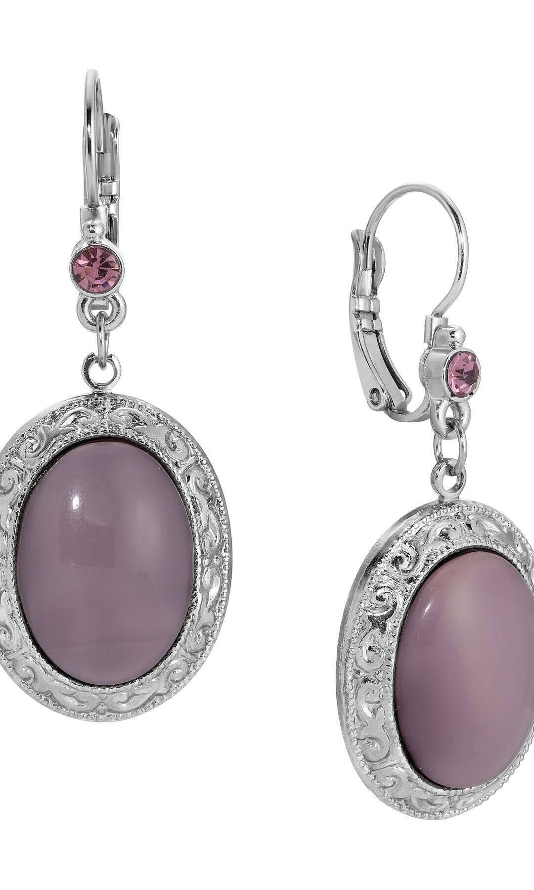 1928 Jewelry Celestial Vine Oval Moonstone & Crystal Drop Earrings