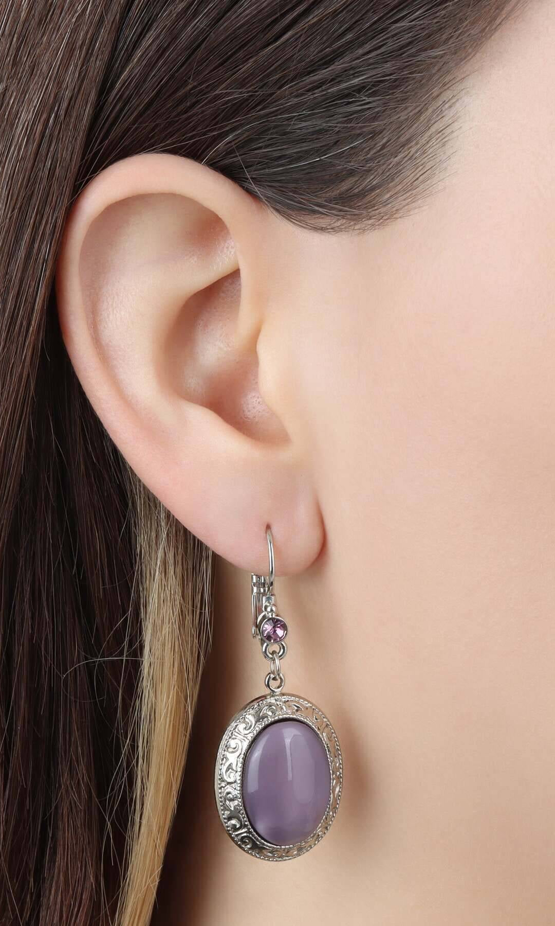 1928 Jewelry Celestial Vine Oval Moonstone & Crystal Drop Earrings