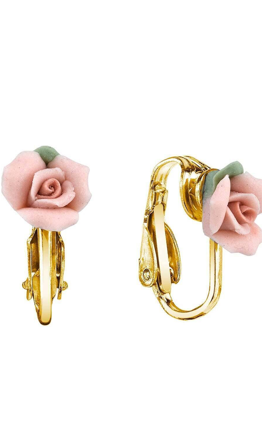 1928 Bridal Porcelain Rose Clip On Earrings