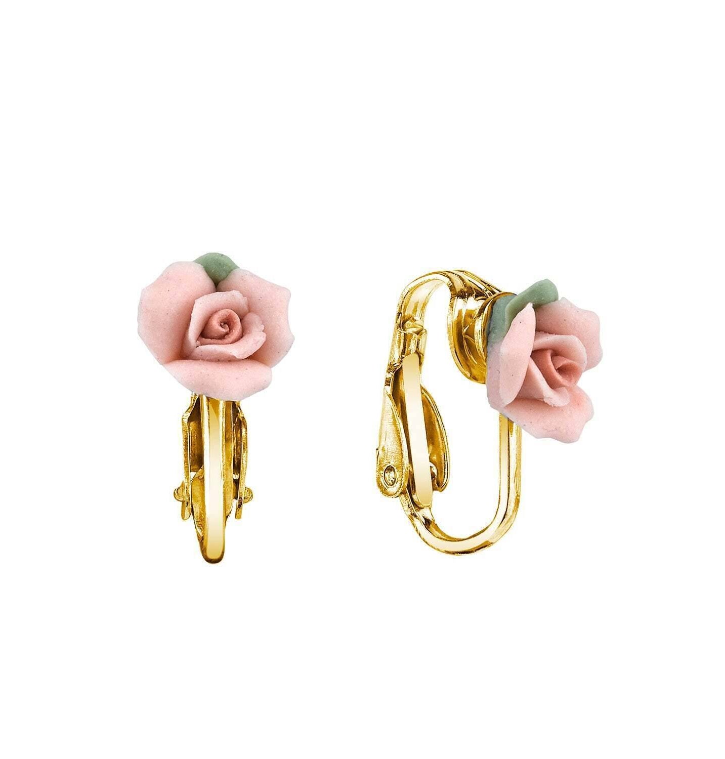 1928 Bridal Porcelain Rose Clip On Earrings