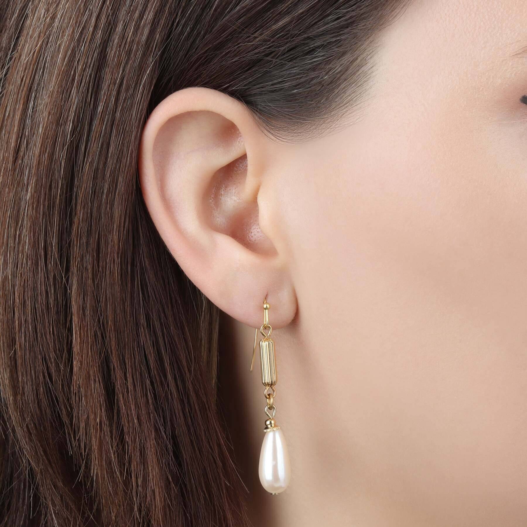 1928 Jewelry Opulent Teardrop Faux Pearl Dangling Earrings