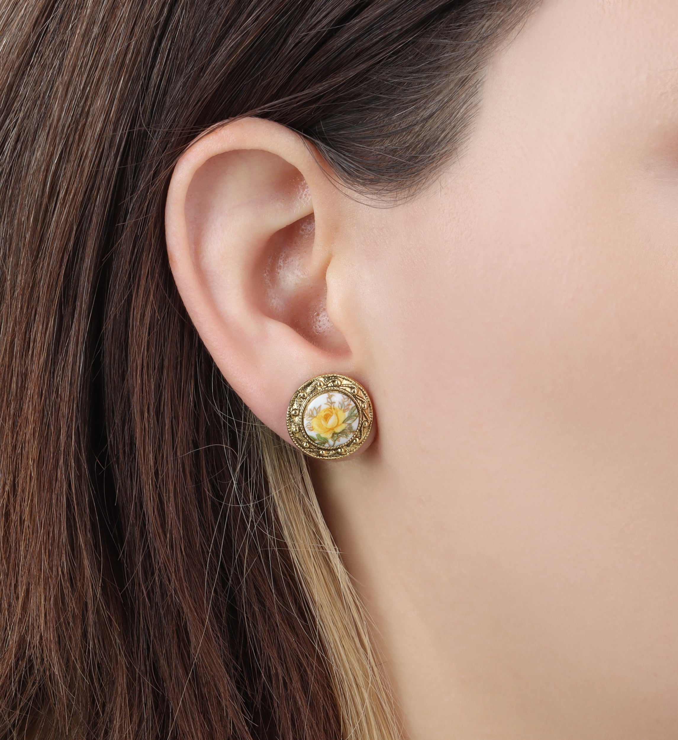 1928 Jewelry Yellow Rose Stud Earrings
