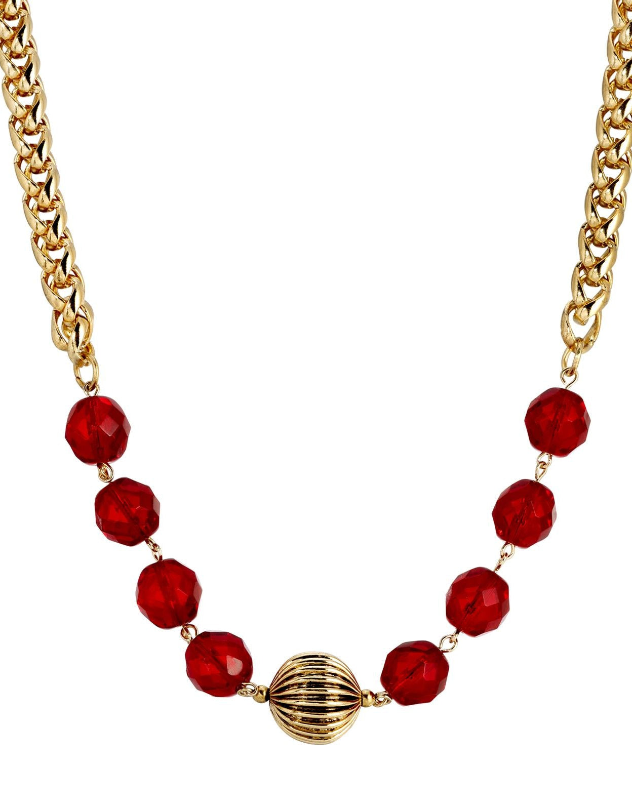 1928 Jewelry Ruby Red Crystal Weaved Steel Chain Necklace 16" + 3" Extension