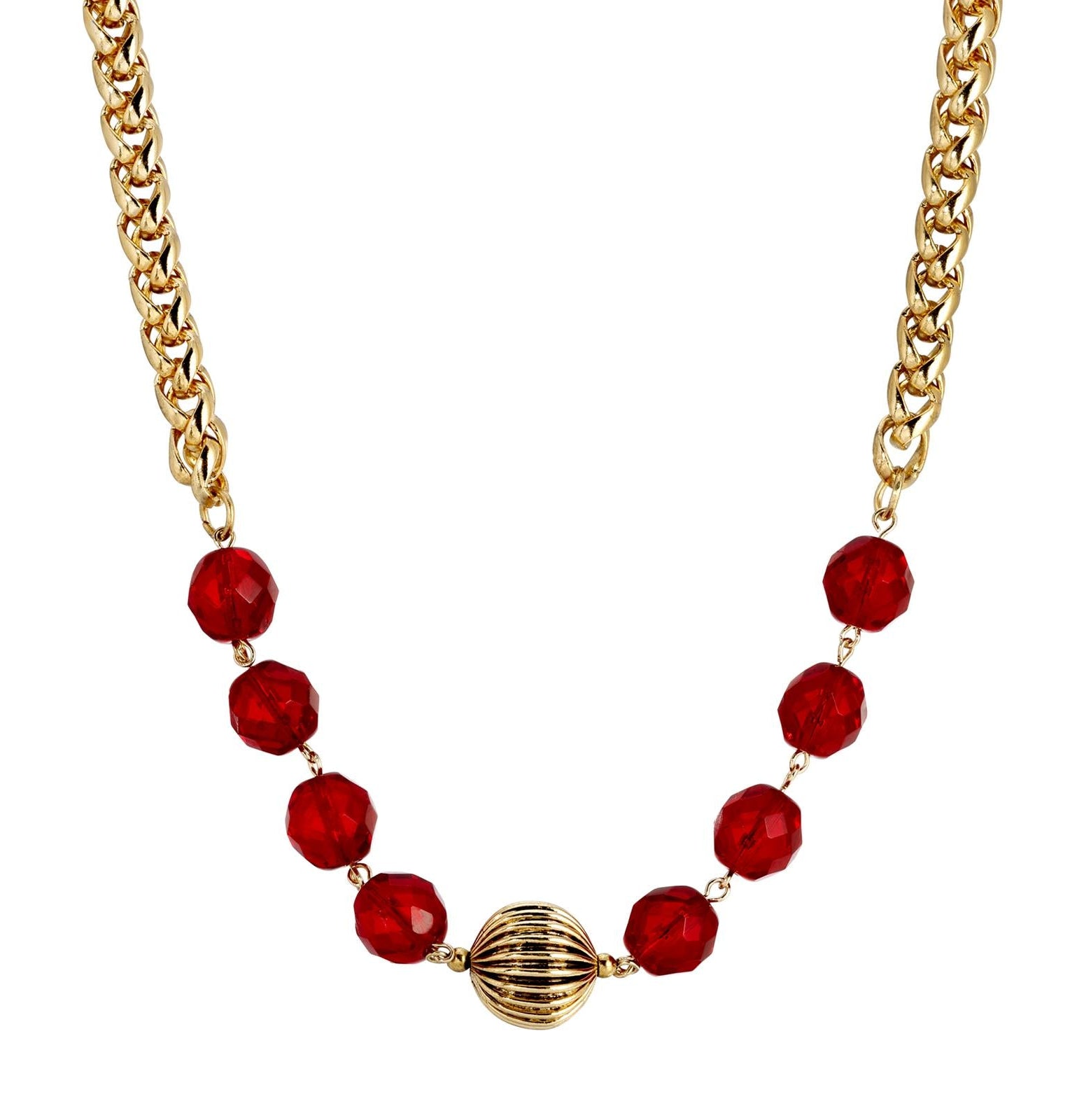 1928 Jewelry Ruby Red Crystal Weaved Steel Chain Necklace 16" + 3" Extension