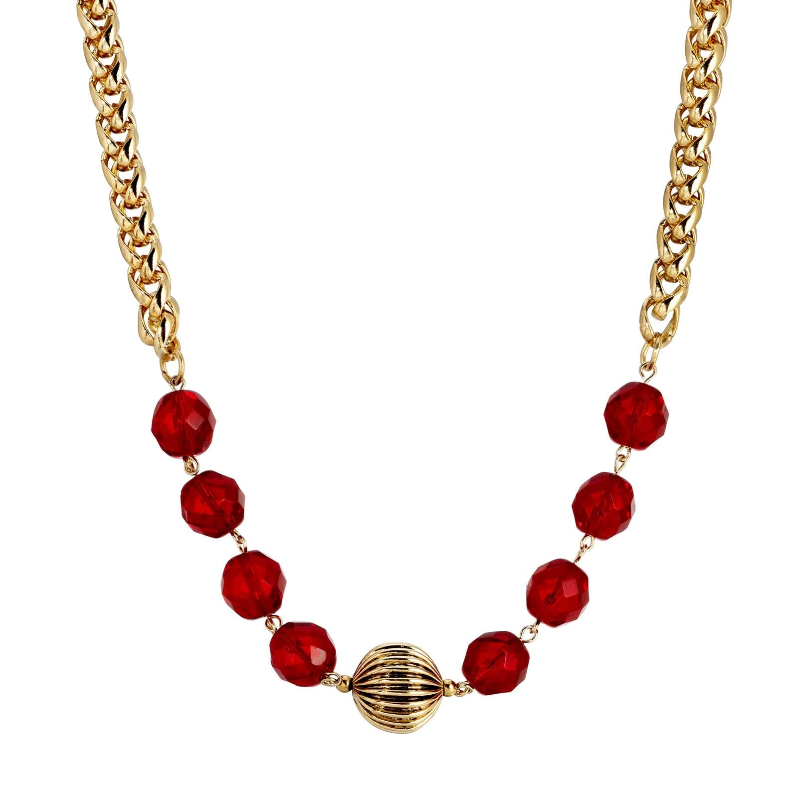 1928 Jewelry Ruby Red Crystal Weaved Steel Chain Necklace 16" + 3" Extension