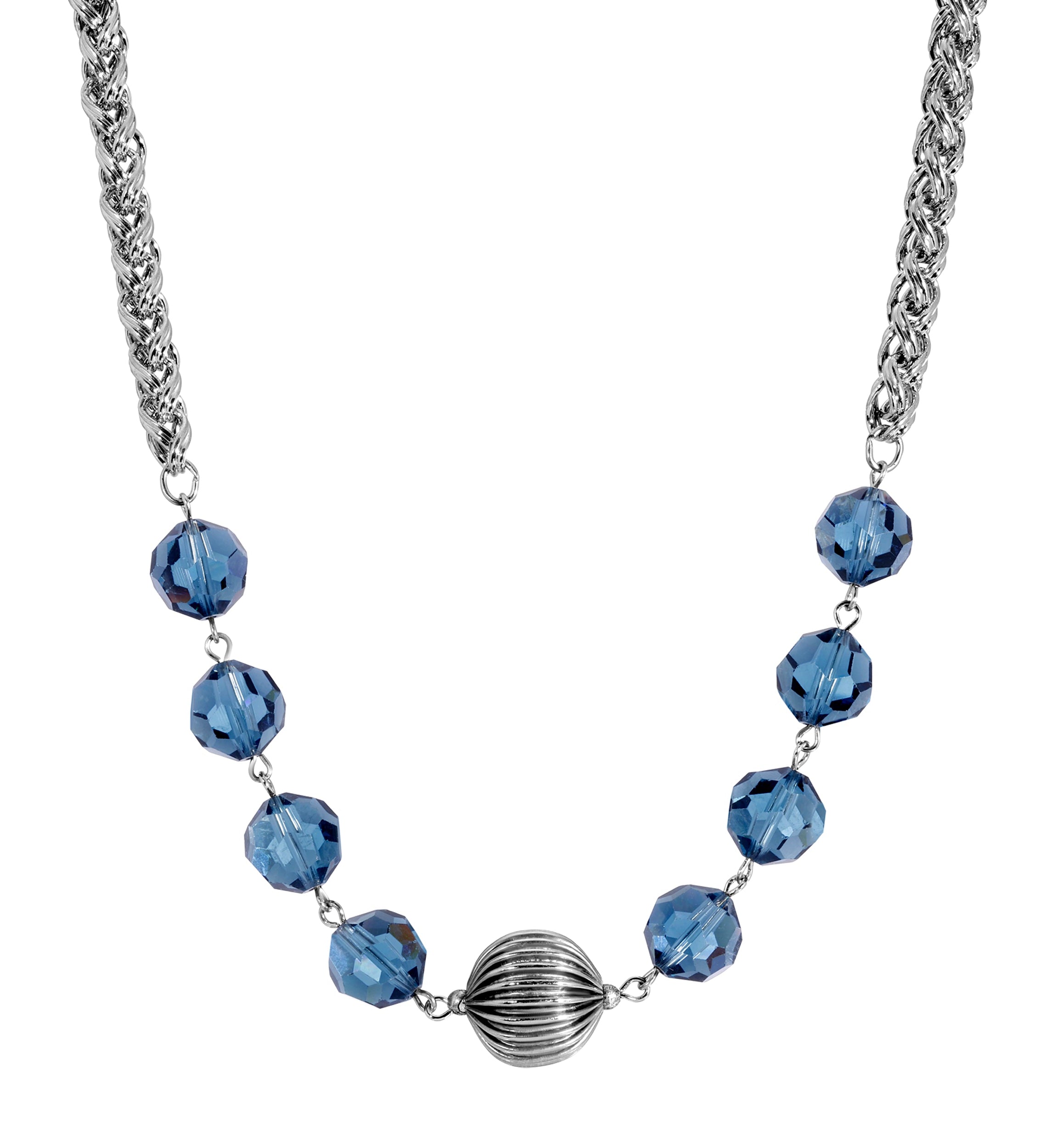 1928 Jewelry Montana Blue Crystal & Bead Necklace 16" + 3" Extension