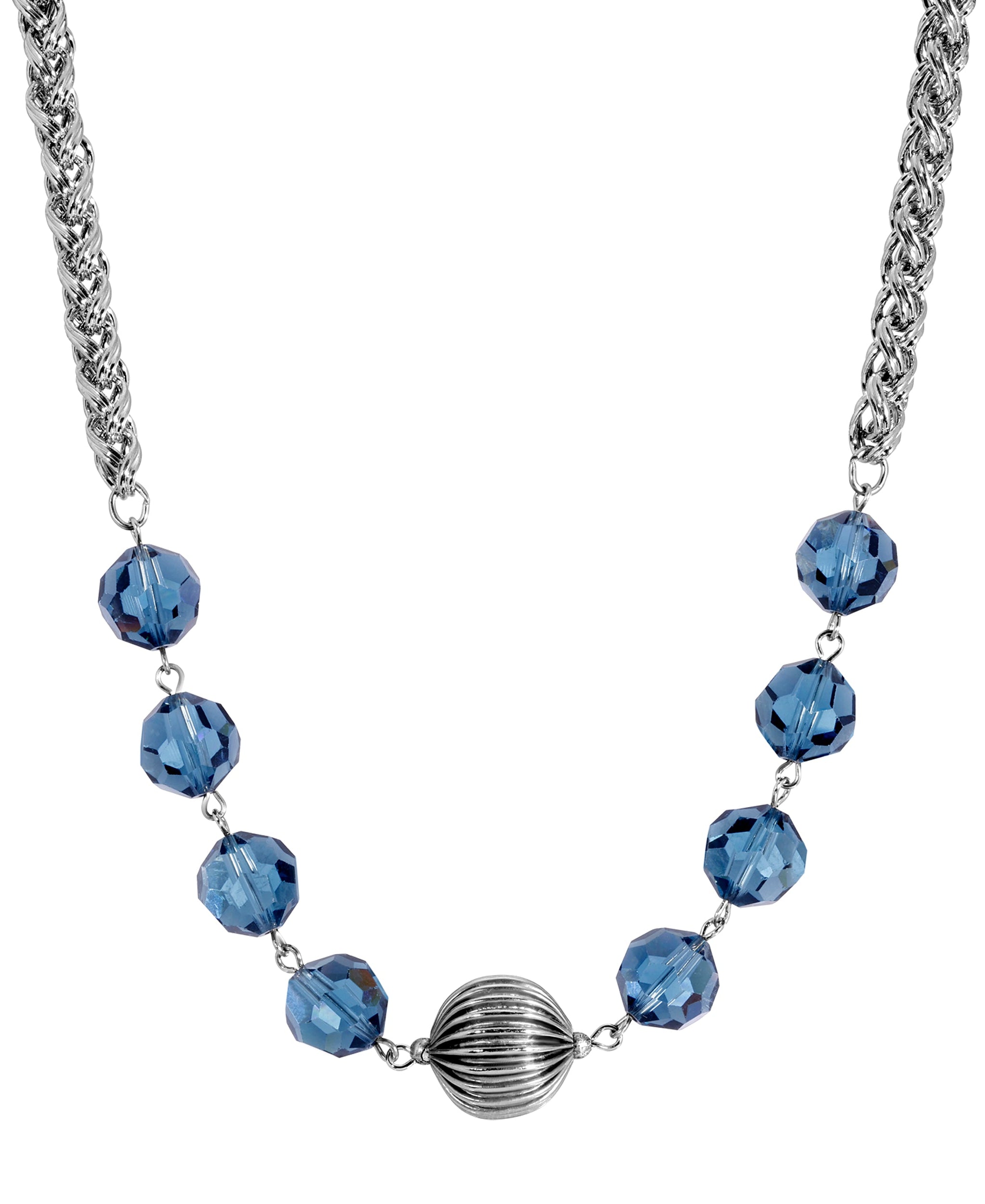 1928 Jewelry Montana Blue Crystal & Bead Necklace 16" + 3" Extension