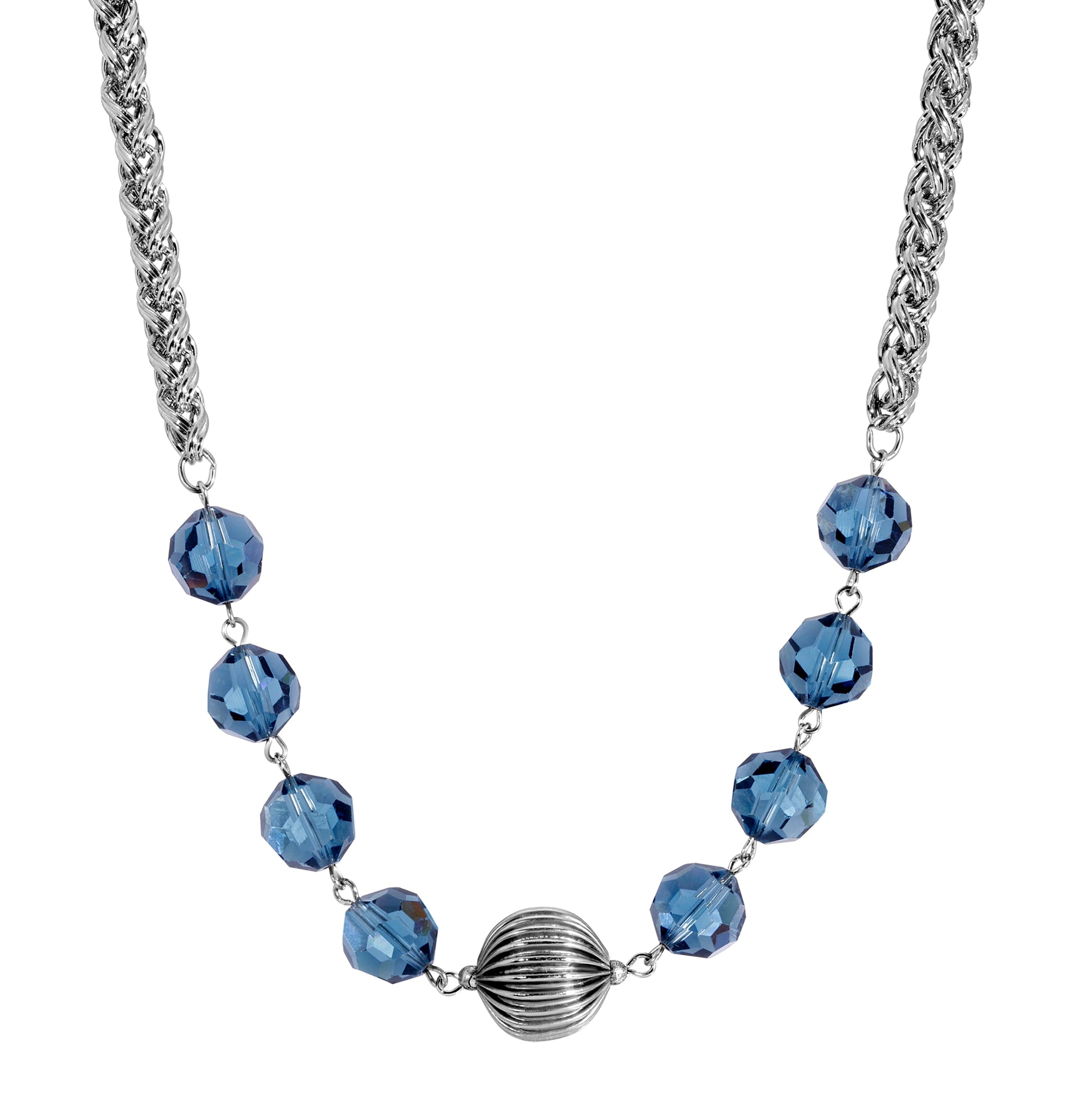 1928 Jewelry Montana Blue Crystal & Bead Necklace 16" + 3" Extension