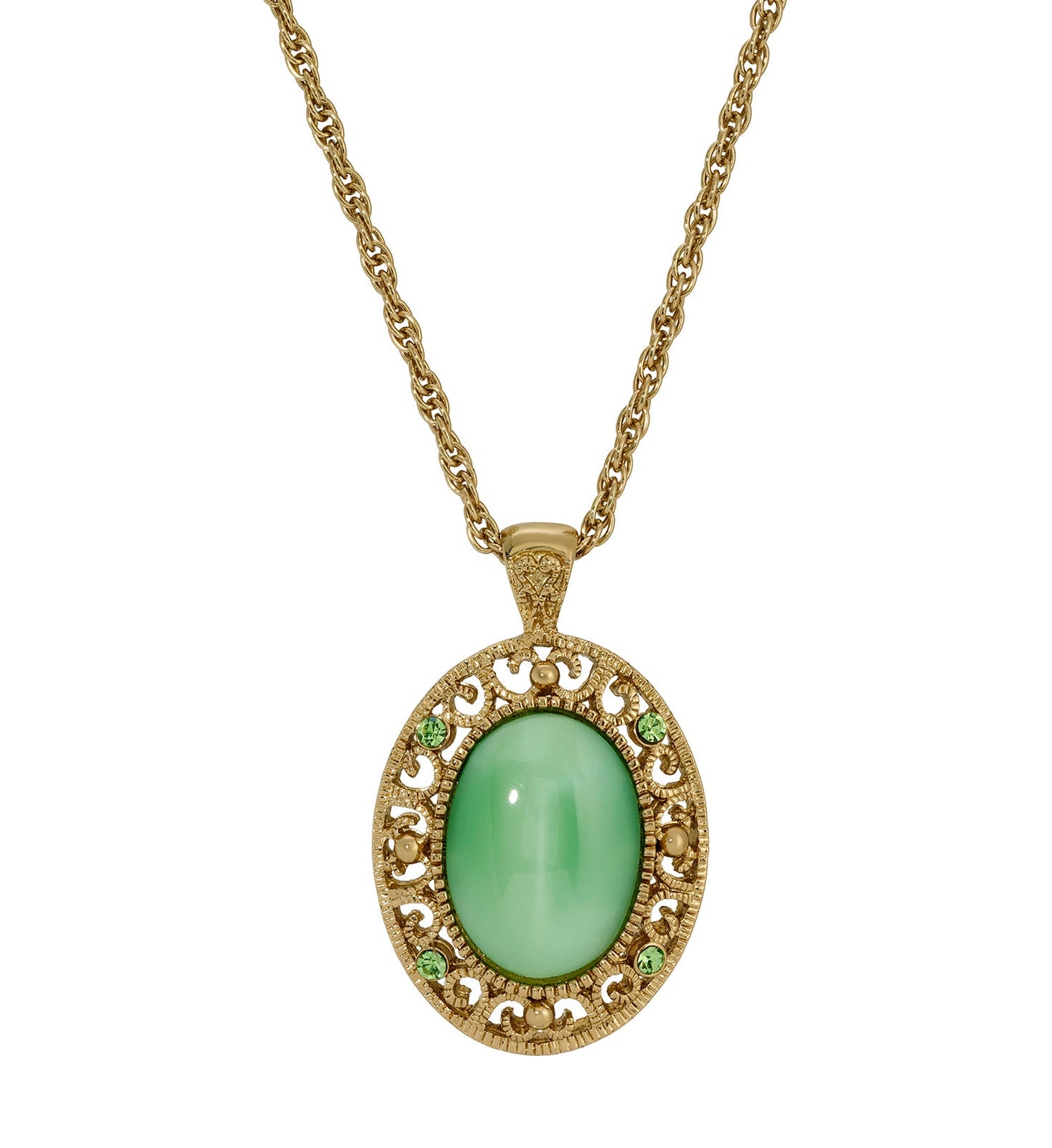 1928 Jewelry Celestial Green Oval Moonstone Peridot Crystal Pendant Necklace 22"