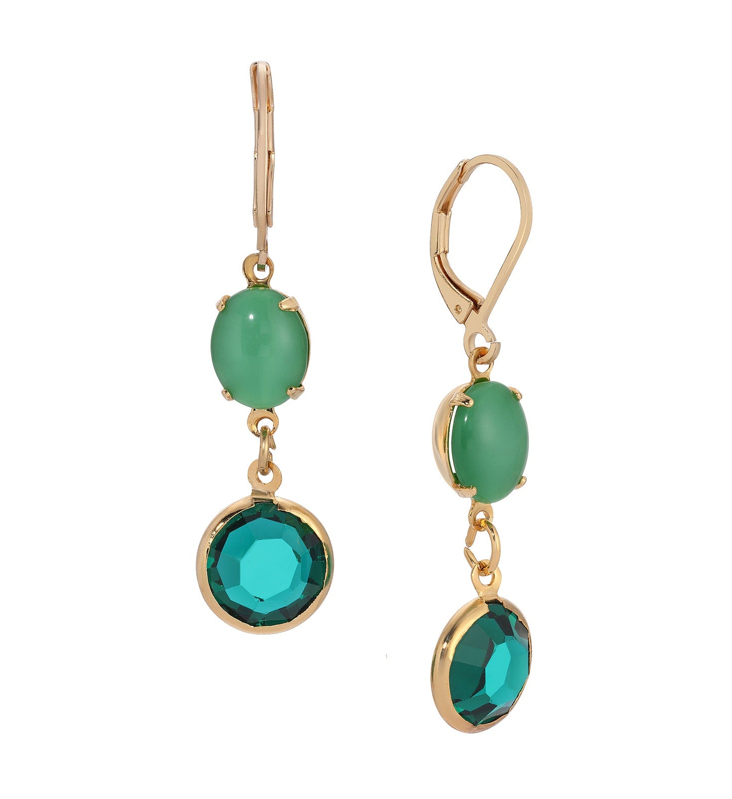 1928 Jewelry Green Moonstone & Emerald Chanel Dangling Earrings