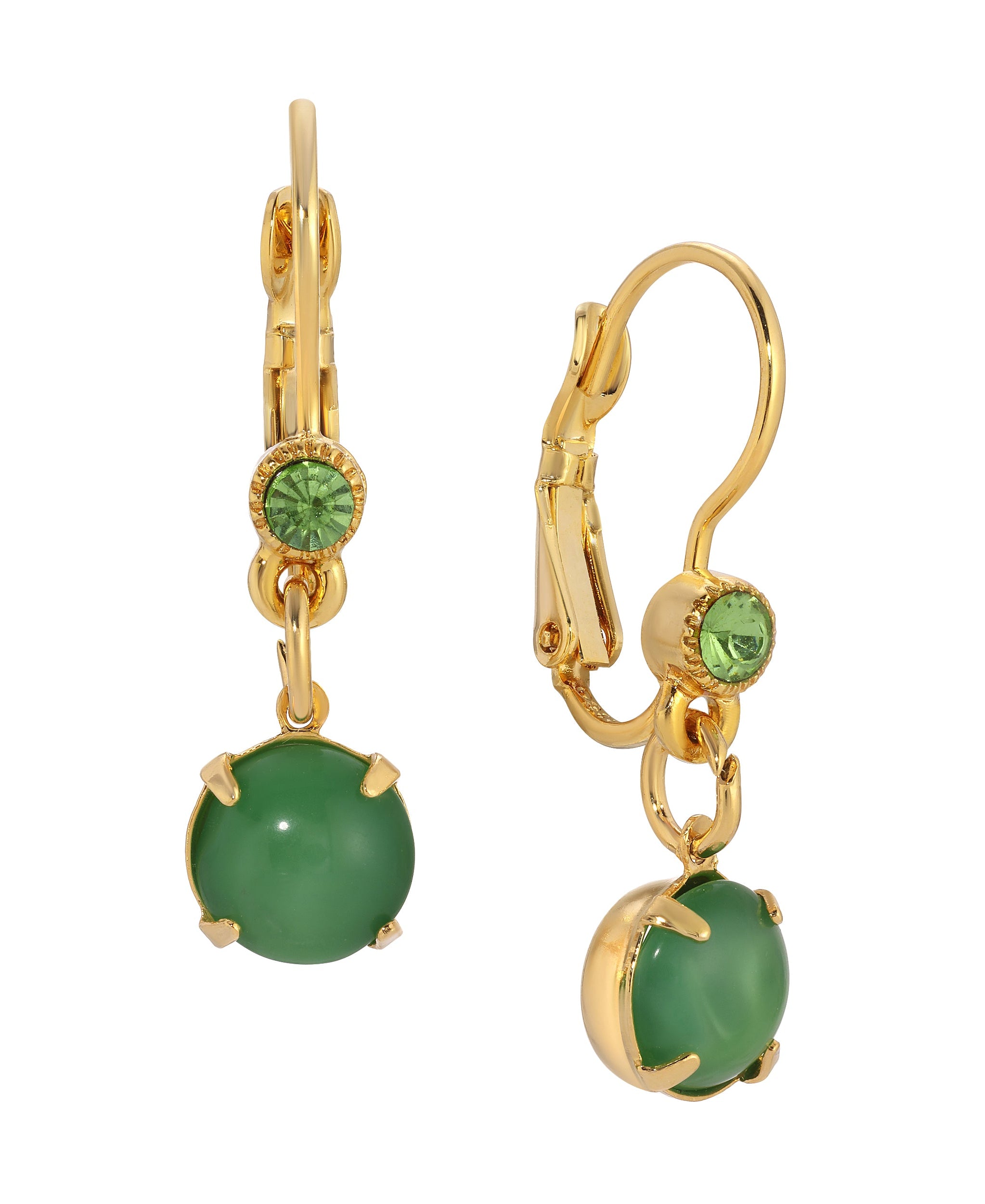 1928 Jewelry Peridot Crystal and Green Round Moonstone Drop Earrings