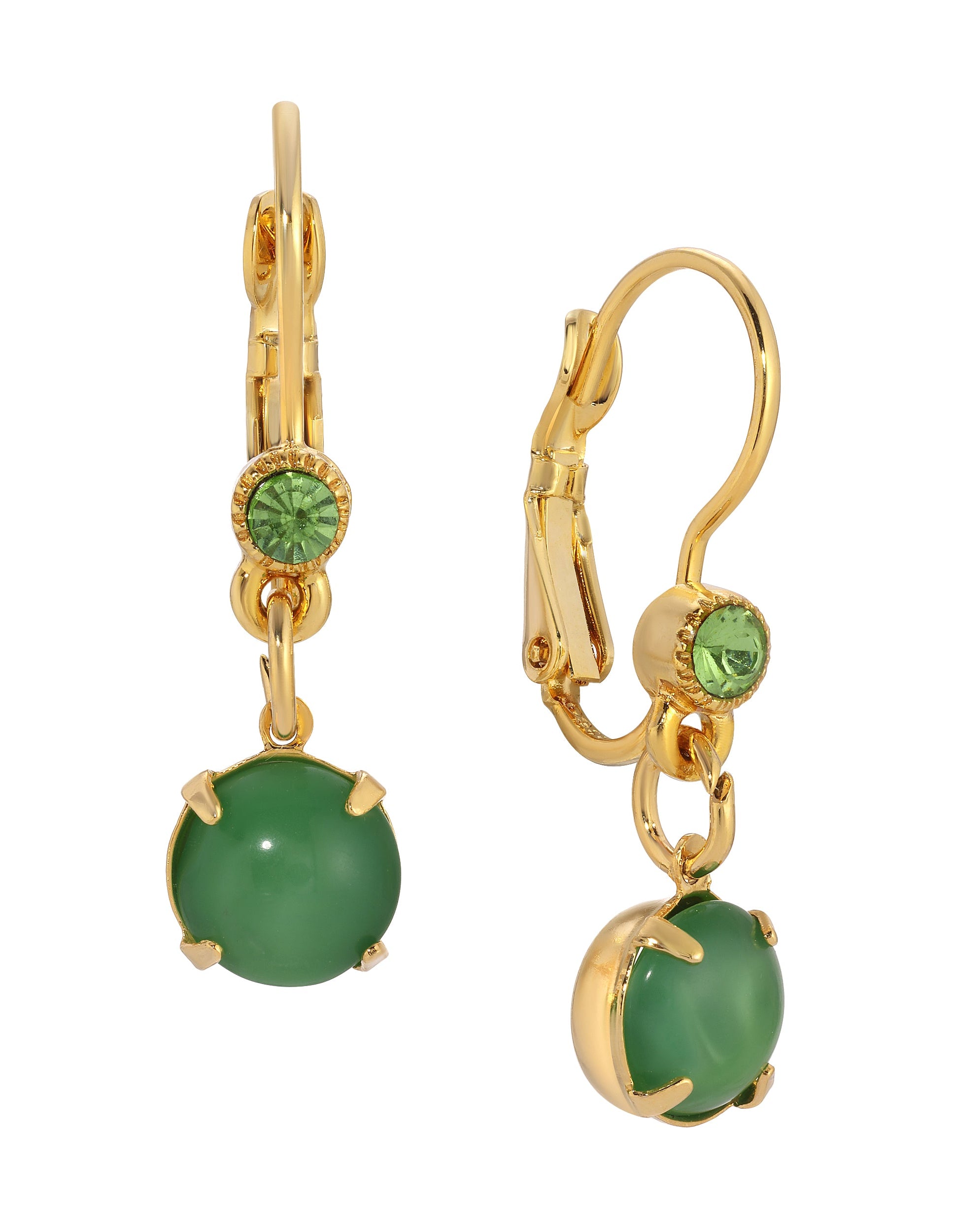 1928 Jewelry Peridot Crystal and Green Round Moonstone Drop Earrings