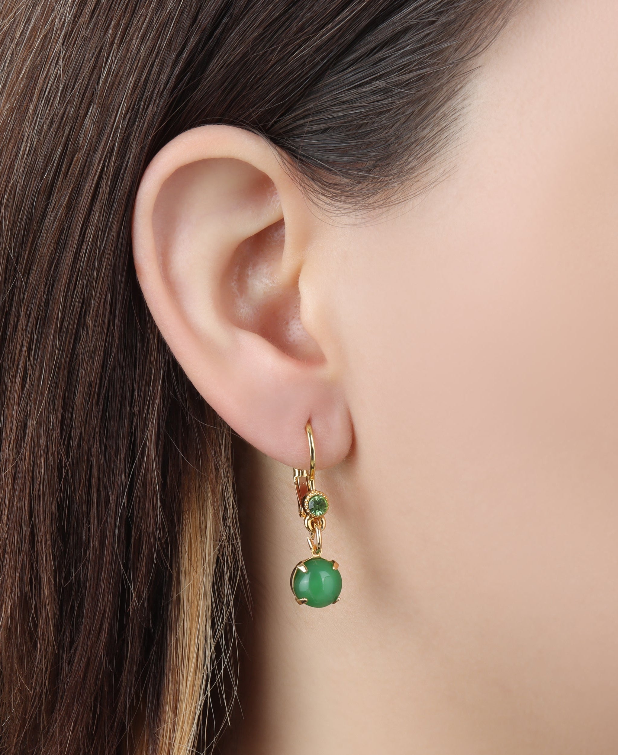 1928 Jewelry Peridot Crystal and Green Round Moonstone Drop Earrings