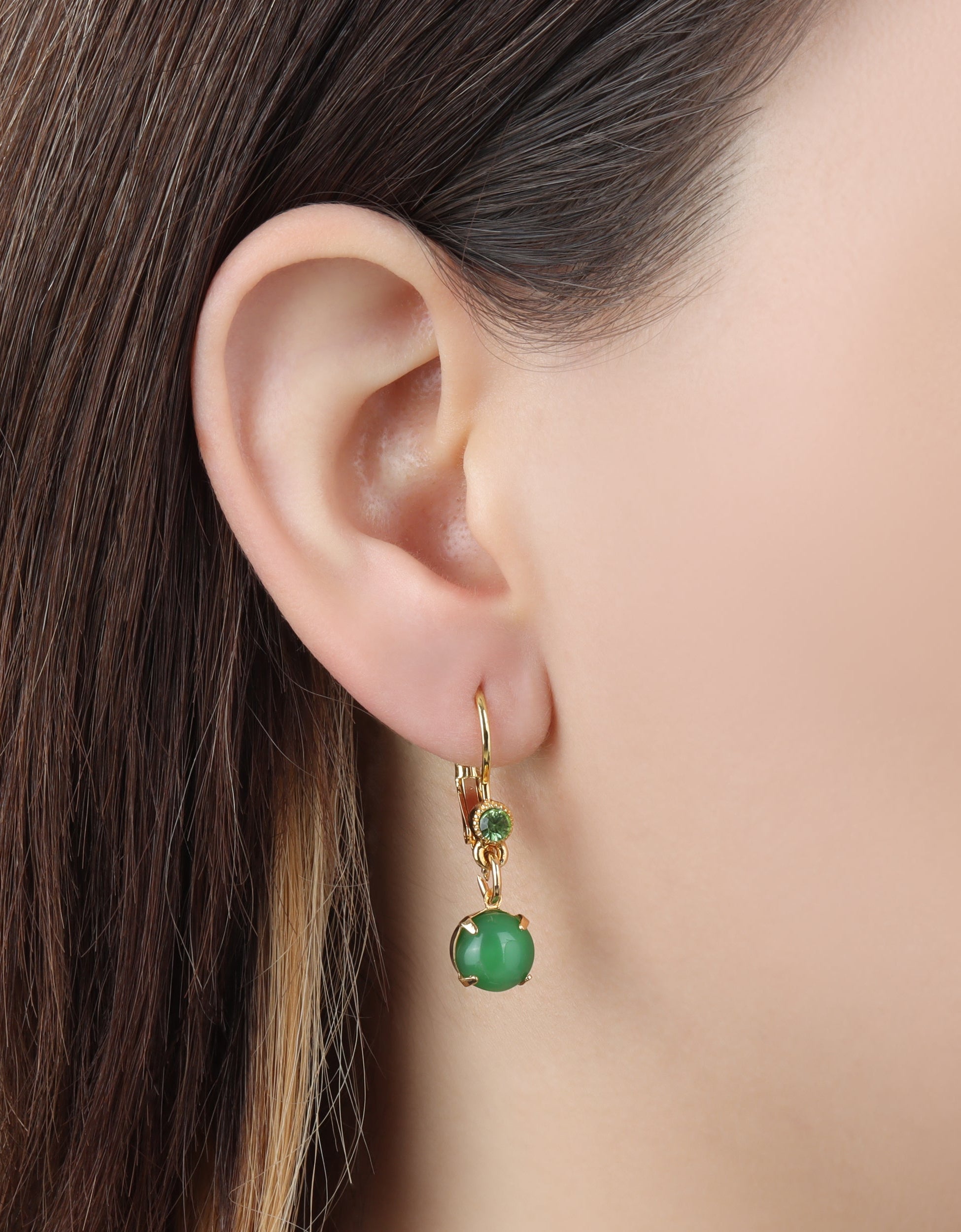 1928 Jewelry Peridot Crystal and Green Round Moonstone Drop Earrings