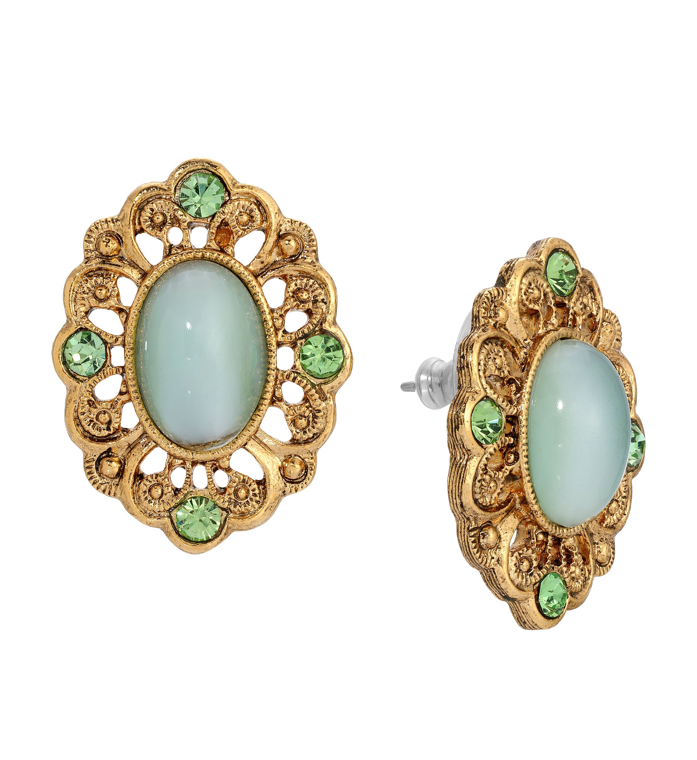 1928 Jewelry Celestial Green Oval Moonstone Peridot Crystal Post Earrings