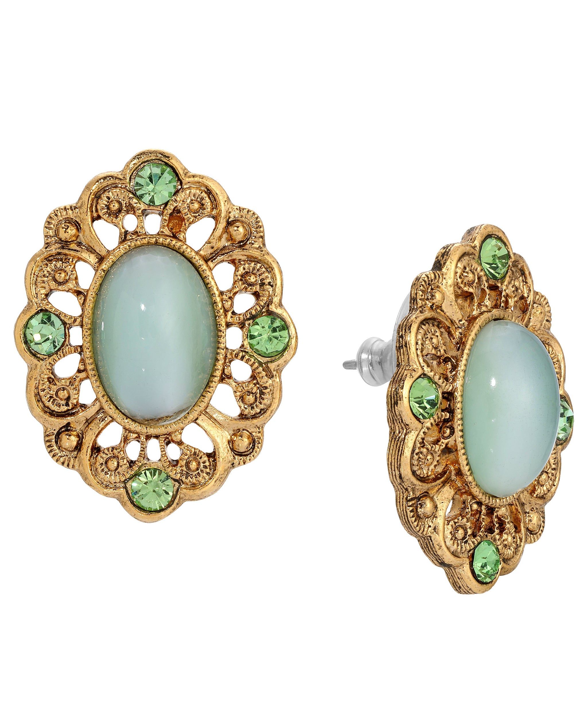 1928 Jewelry Celestial Green Oval Moonstone Peridot Crystal Post Earrings
