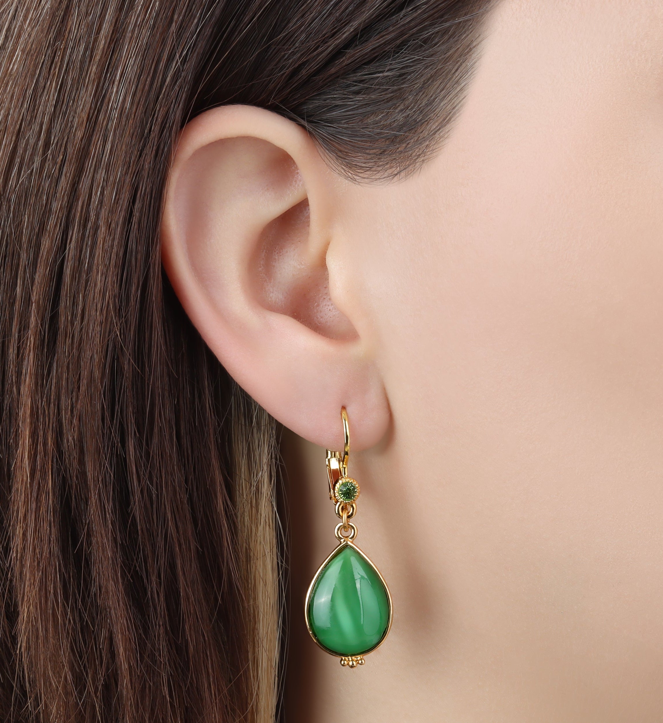 1928 Jewelry Peridot Crystal and Green Pear Shape Moonstone Drop Earrings