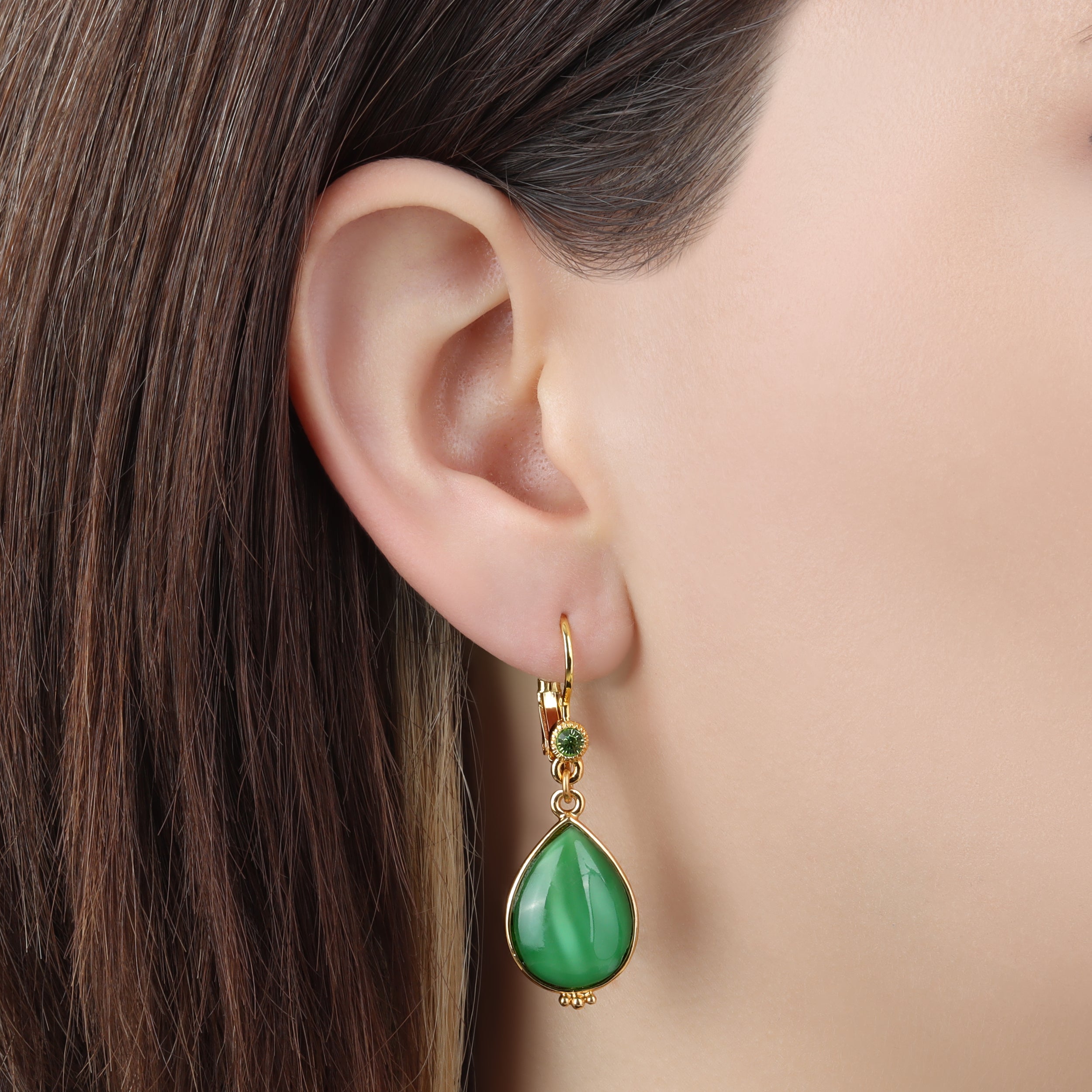 1928 Jewelry Peridot Crystal and Green Pear Shape Moonstone Drop Earrings