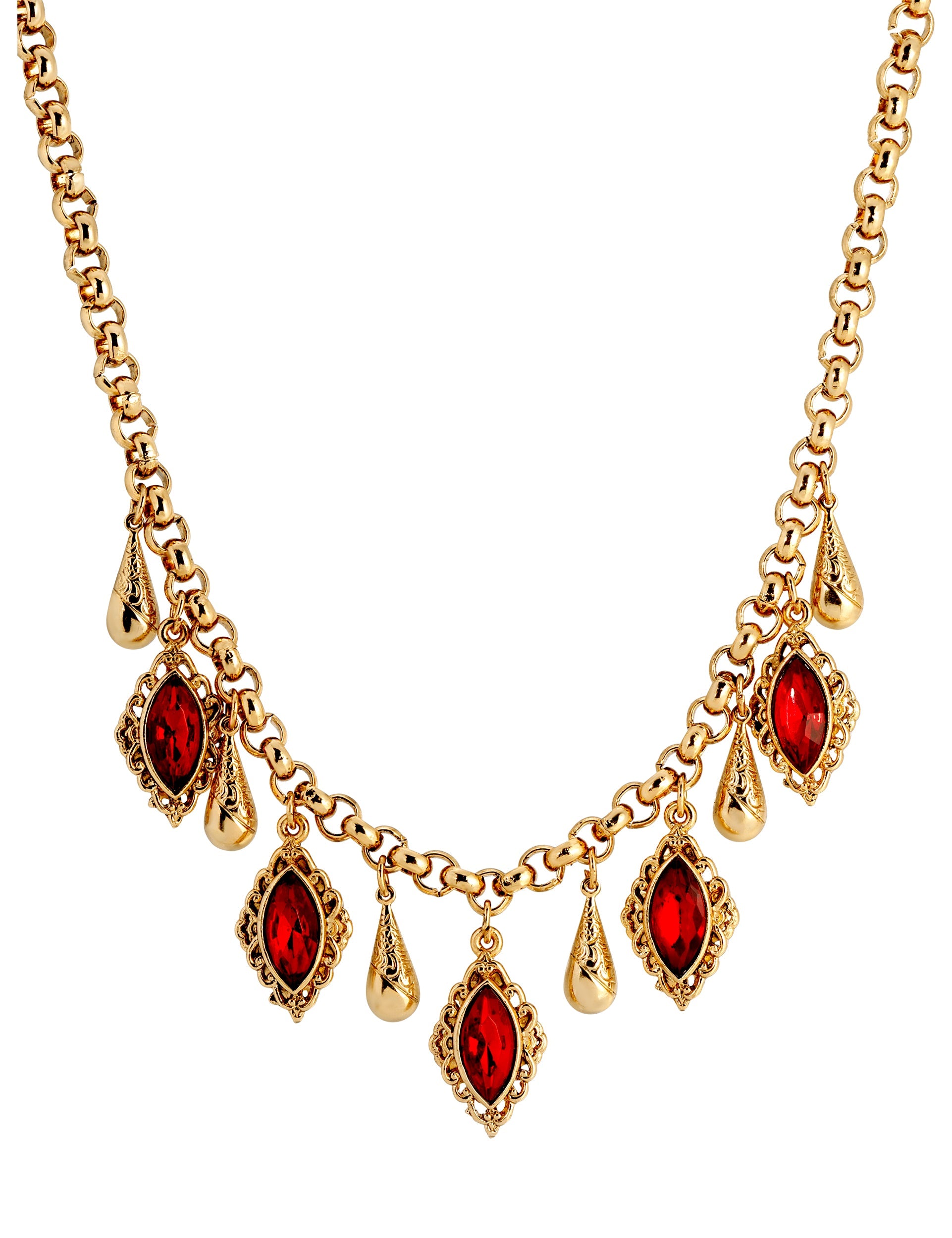 1928 Jewelry Siam Red Ruby Crystal & Vine Teardrop Necklace 16" + 3" Extension