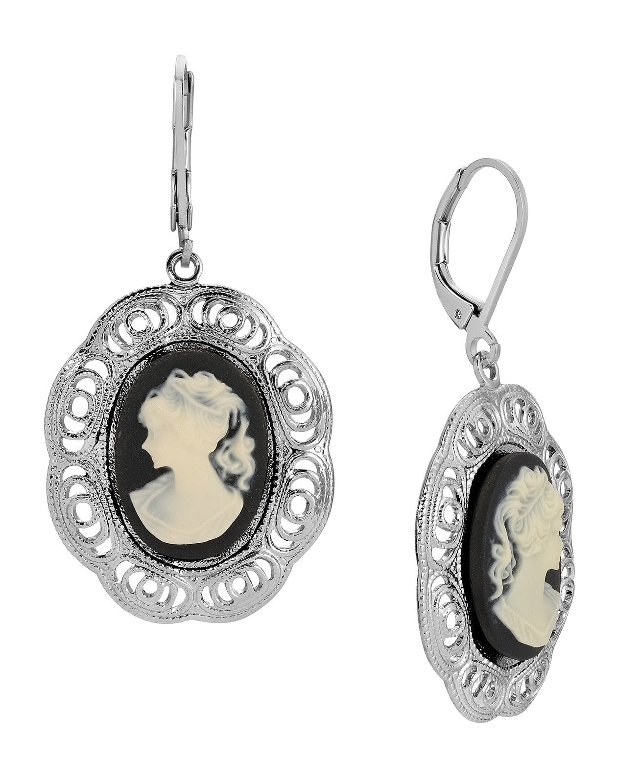 1928 Jewelry Victorian Lady Silhouette Cameo Drop Earrings