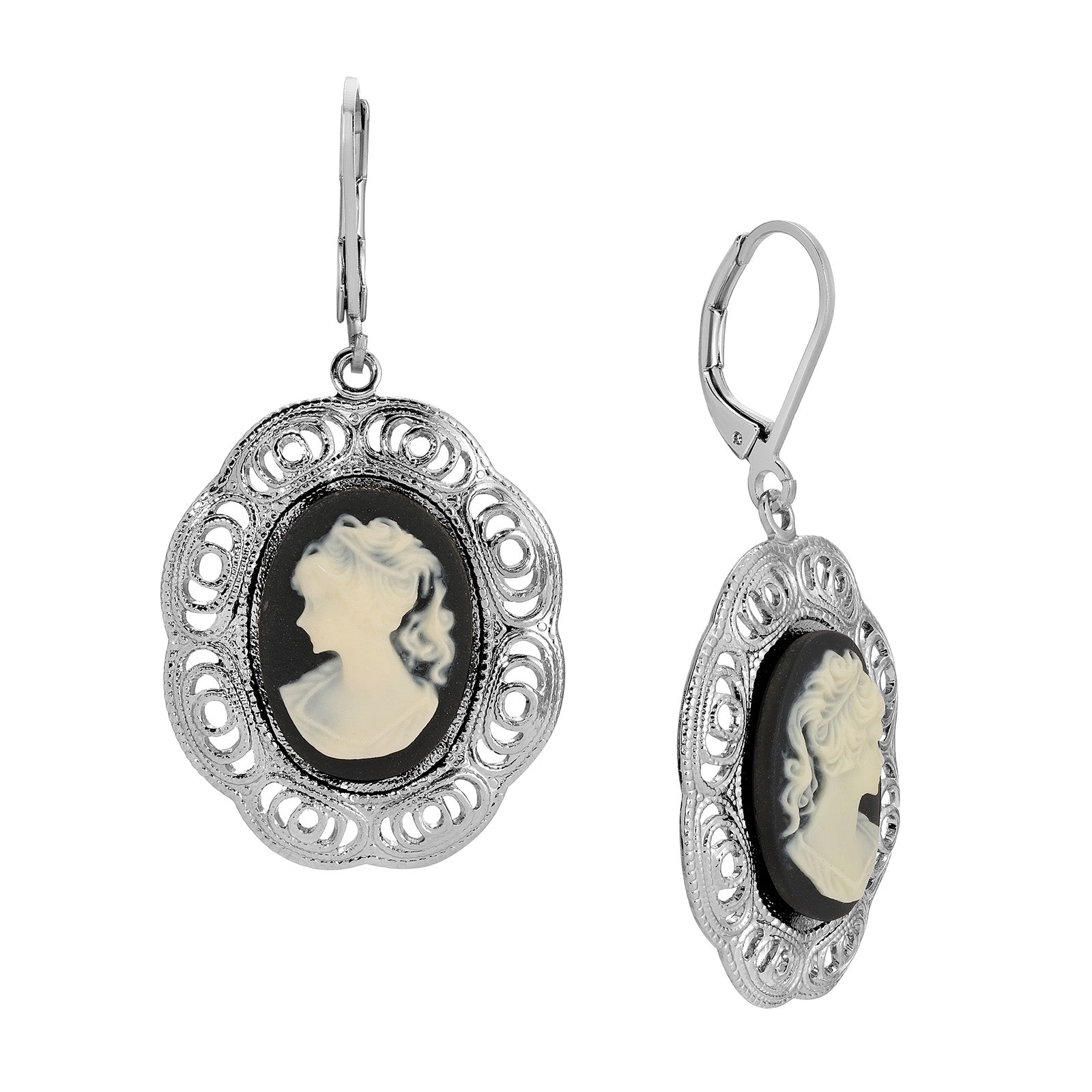 1928 Jewelry Victorian Lady Silhouette Cameo Drop Earrings
