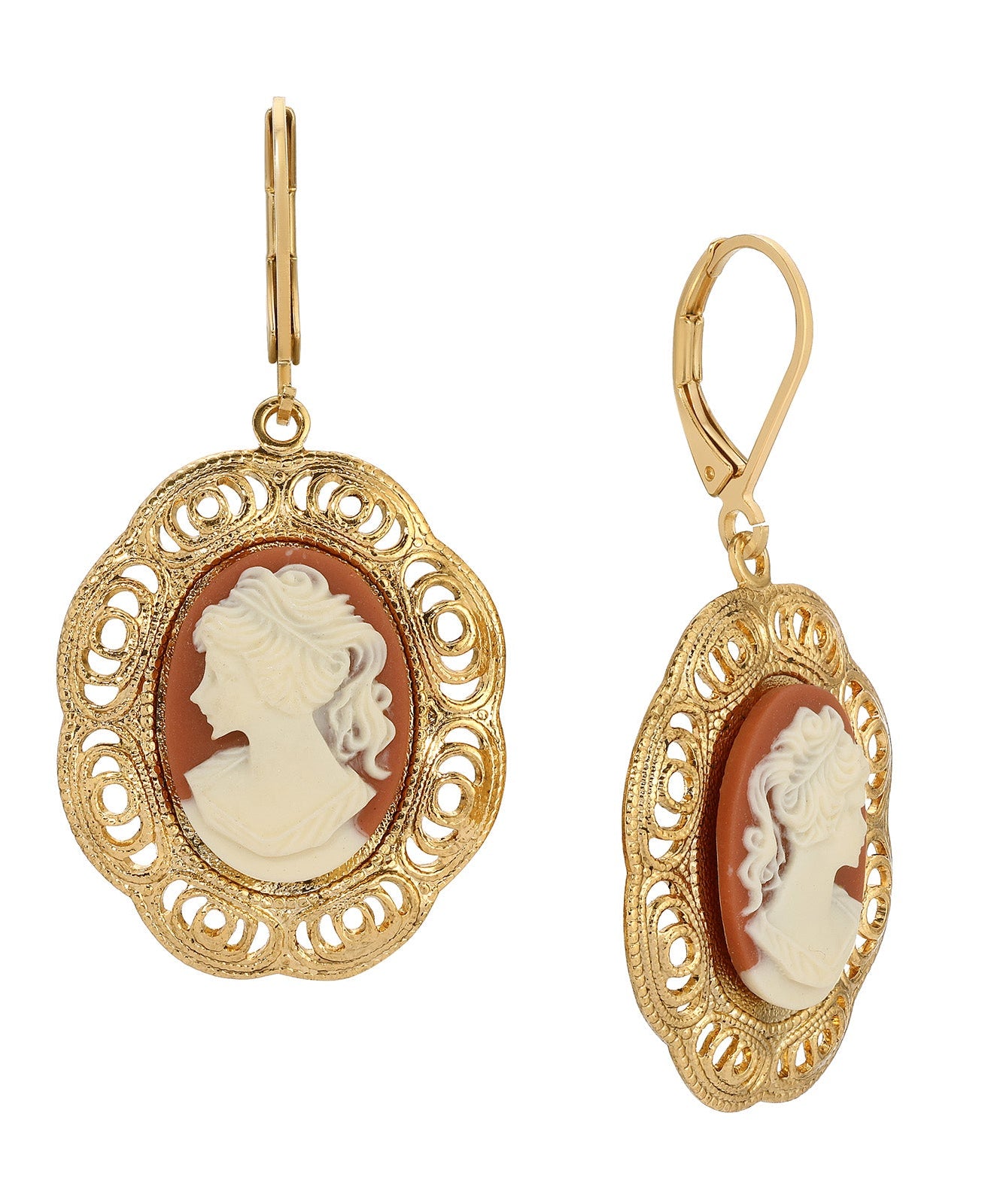 1928 Jewelry Victorian Lady Silhouette Cameo Drop Earrings